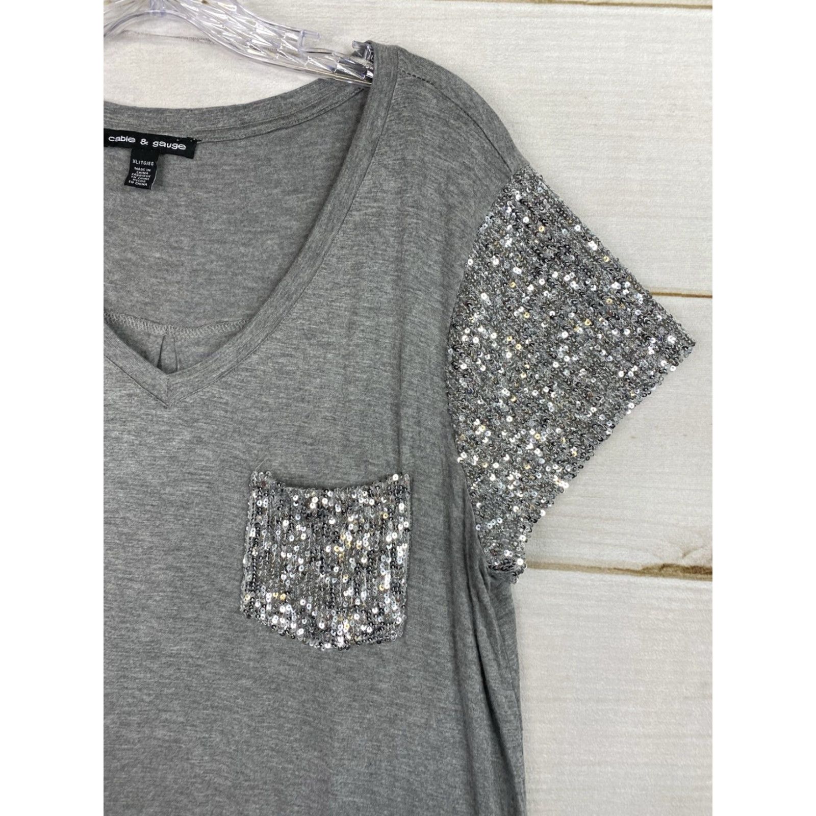Vintage Cable & Gauge Shirt Dress Womens XL Gray Silver Sequins Pocket Lounge Stretch Size XL / US 12-14 / IT 48-50 - 3 Thumbnail