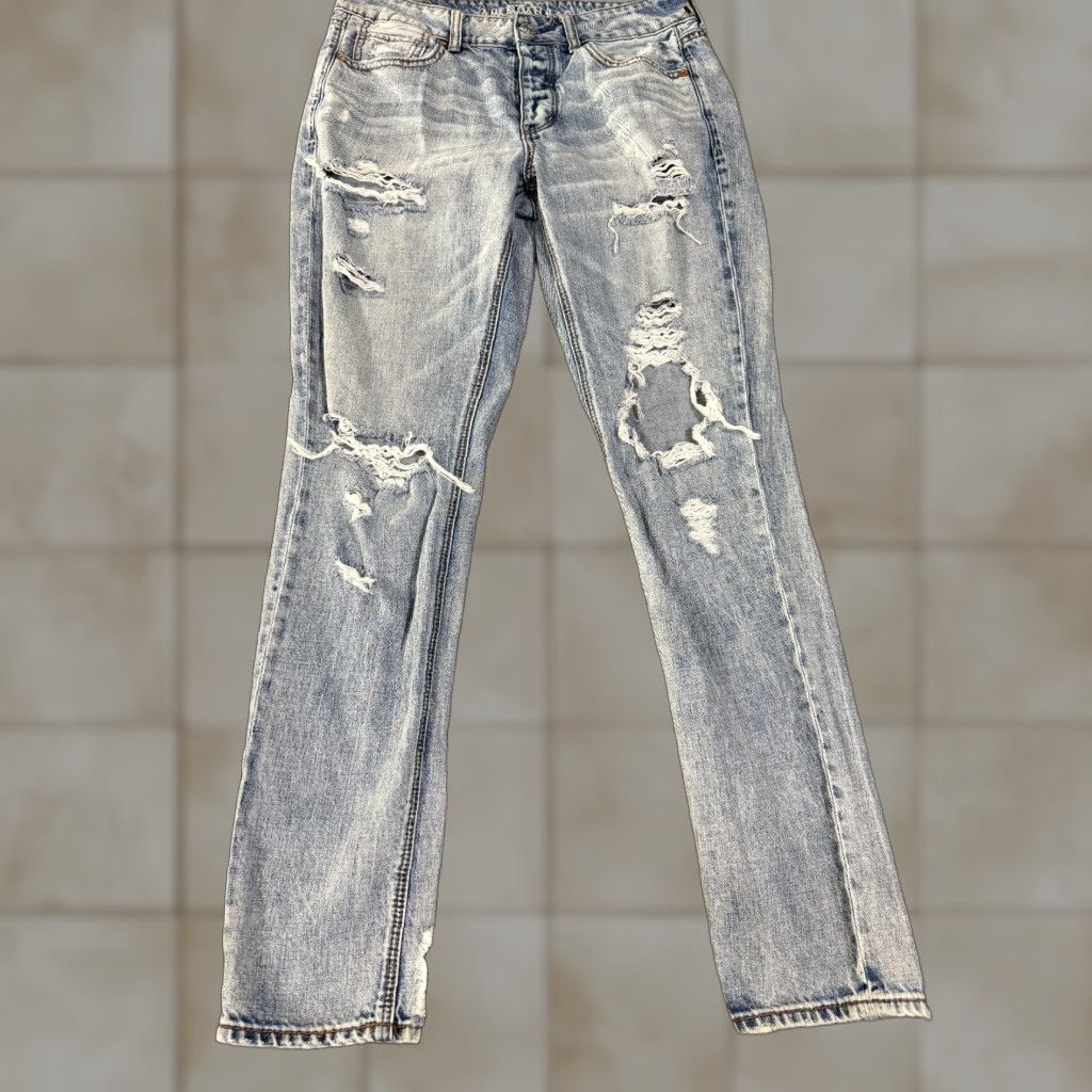 American Eagle Outfitters American Eagle Outfitters Jeans Womens 6 Distressed Blue Denim Straight 5-Pocket Pockets Stretch Regular Rise High 31 In Inseam Blue Pants Pants Mens? Size 28" / US 6 / IT 42 - 1 Thumbnail