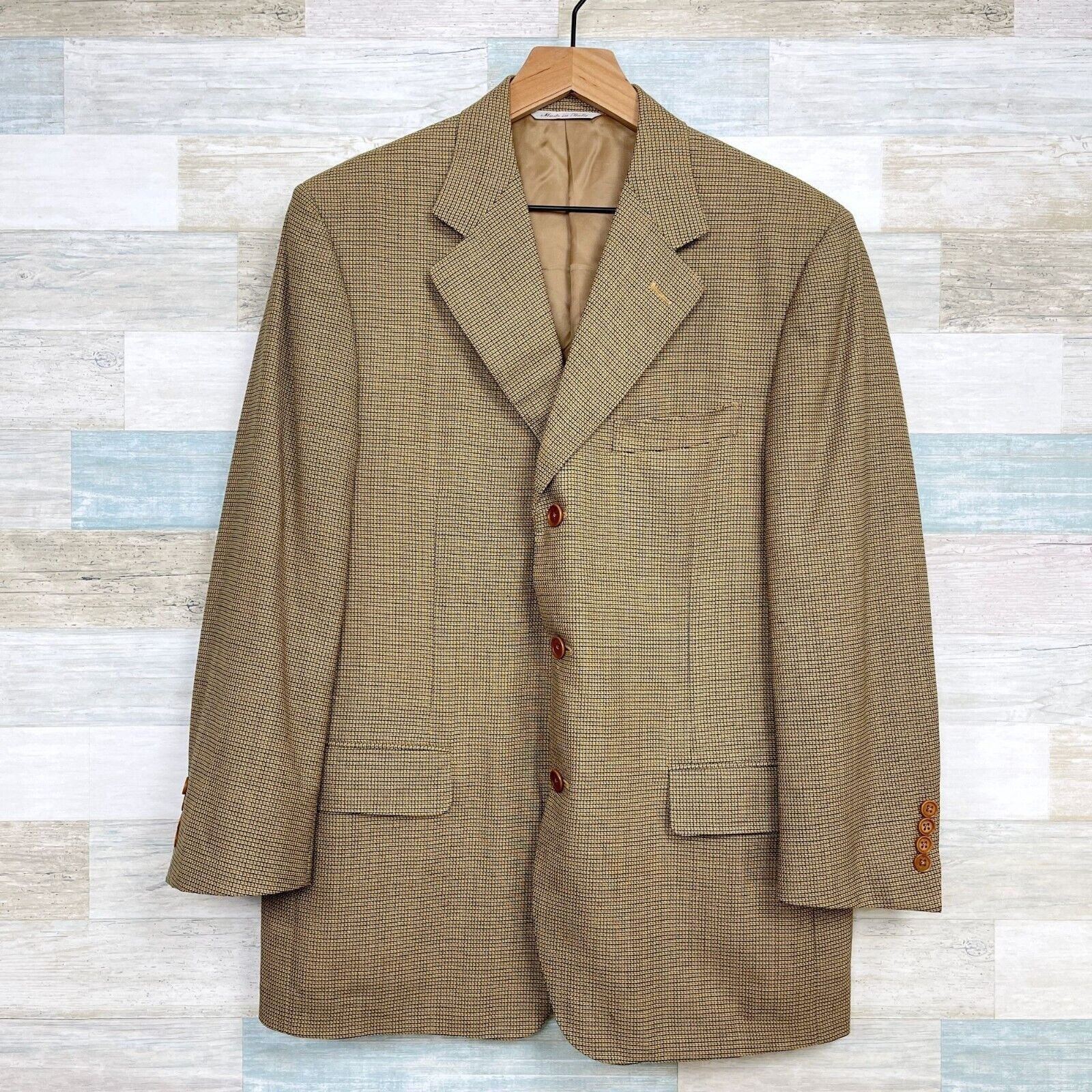 Canali Canali Wool Micro Plaid Sport Coat Tan 3 Button Italy 40R Size 40R - 1 Thumbnail