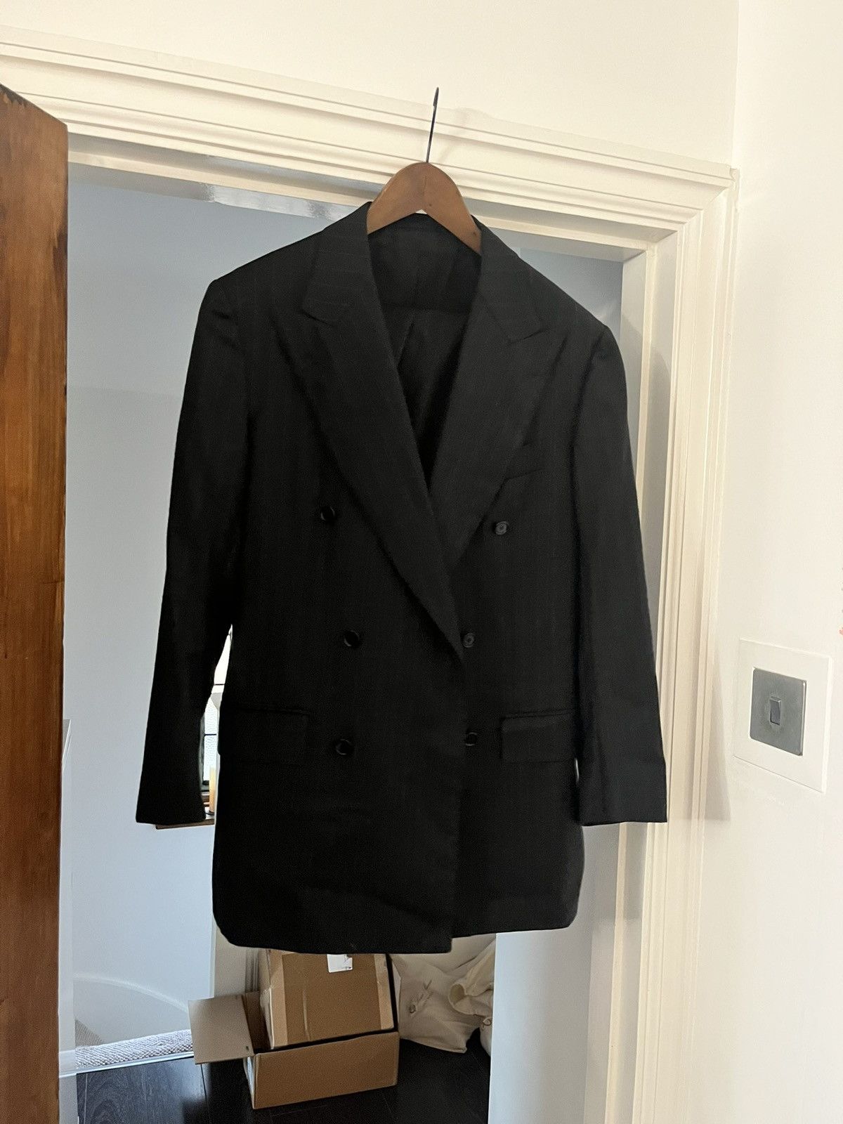 Cesare Attolini Cesare attolini black pinstripe double bresated wool size 48 Size 38R - 1 Thumbnail
