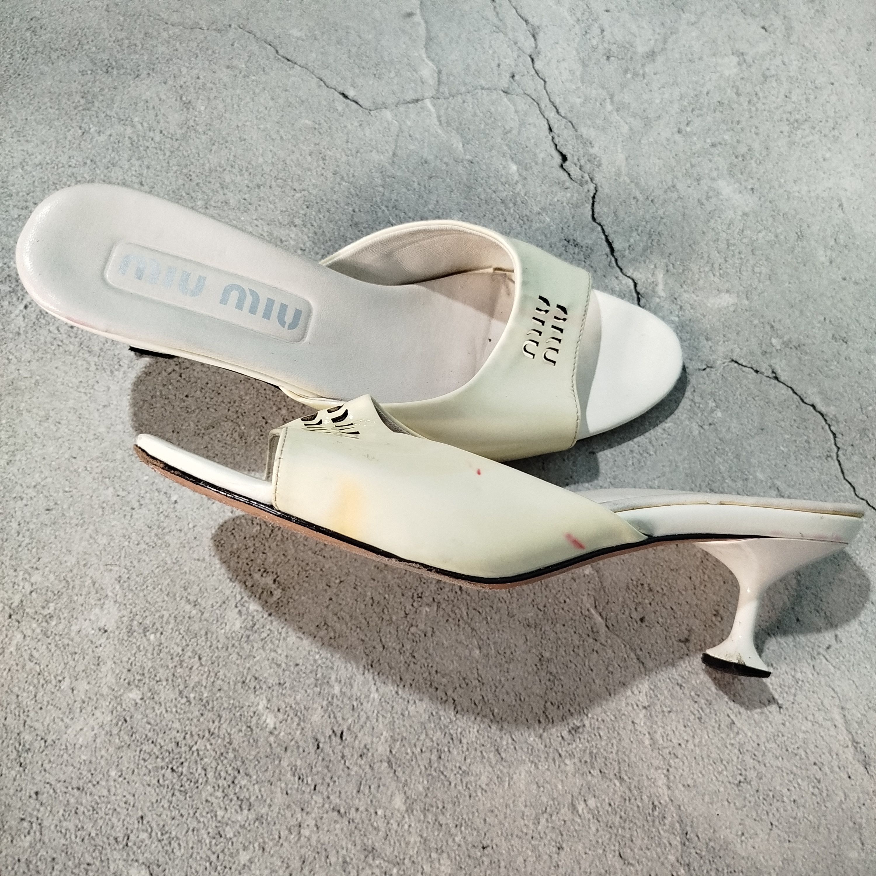 Miu Miu Miu Miu Women's Natural Logo Cut-out Mule Sandals Size US 7 / IT 37 - 7 Thumbnail