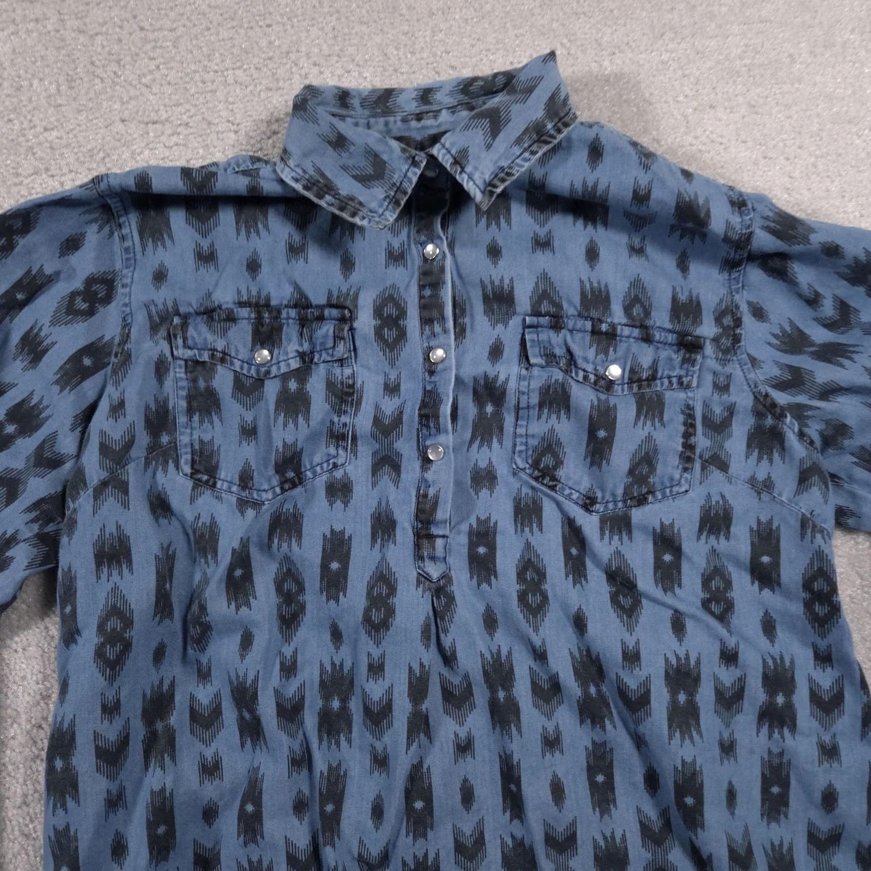 Vintage VINTAGE River & Rose Shirt Womens M Blue Aztec Ikat Popover Long Sleeve Cotton Boho Size M / US 6-8 / IT 42-44 - 3 Thumbnail