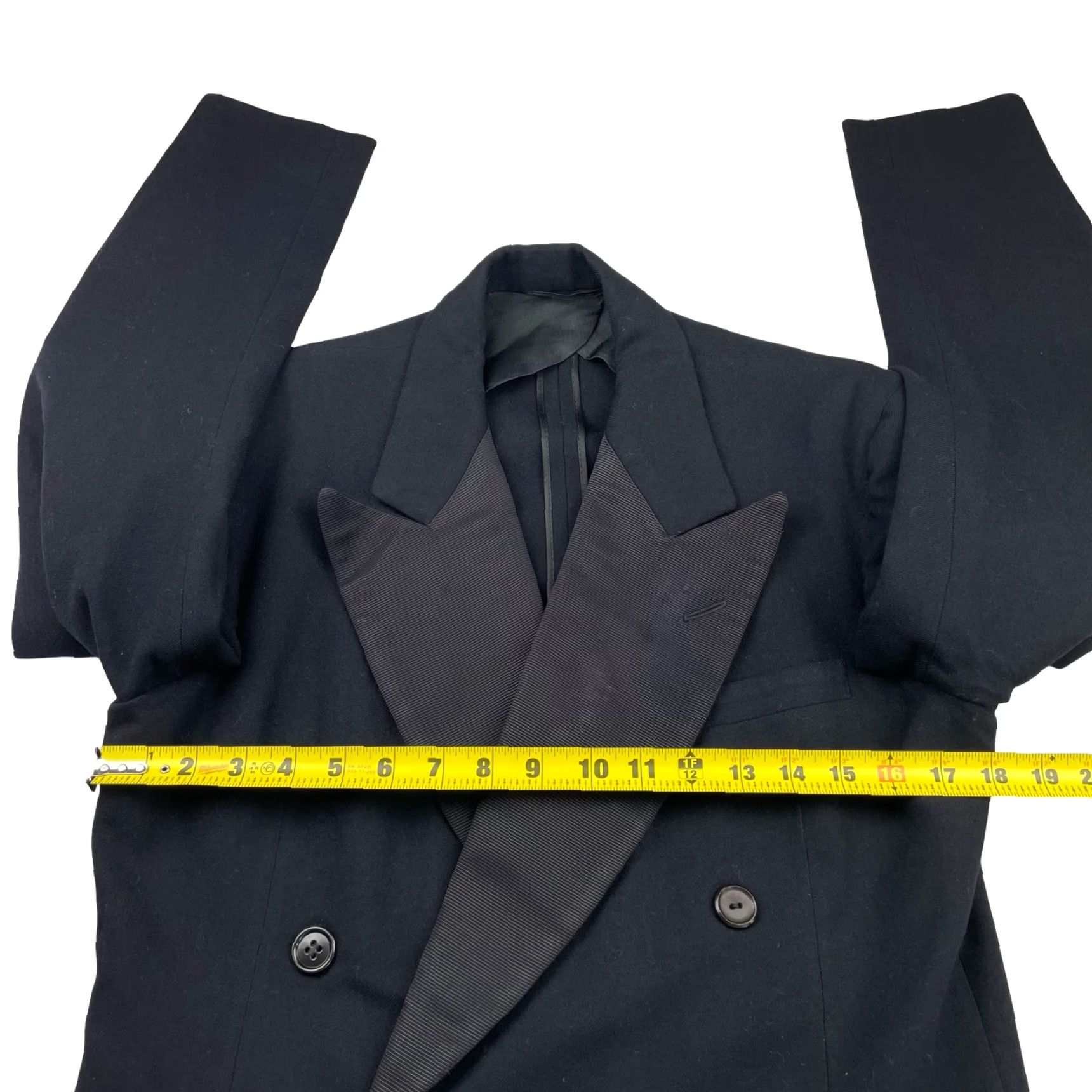 Doublet VTG Bespoke Men’s Tuxedo Jacket Navy Blue Double-Breasted Four-Button 38S Wool Flannel Vintage Wedding Mens Size 38R - 5 Thumbnail