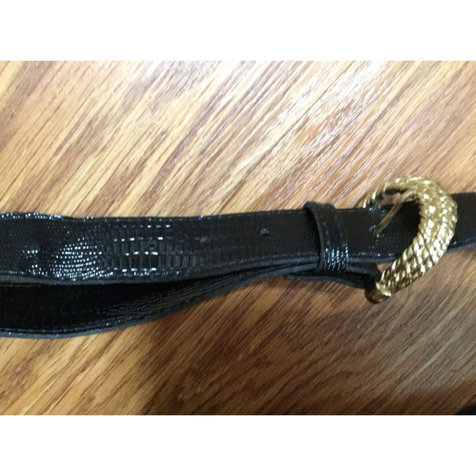 Vintage VINTAGE Black Croc Look Waist Belt with Gold Buckle Size 14 Womens Size ONE SIZE - 2 Thumbnail