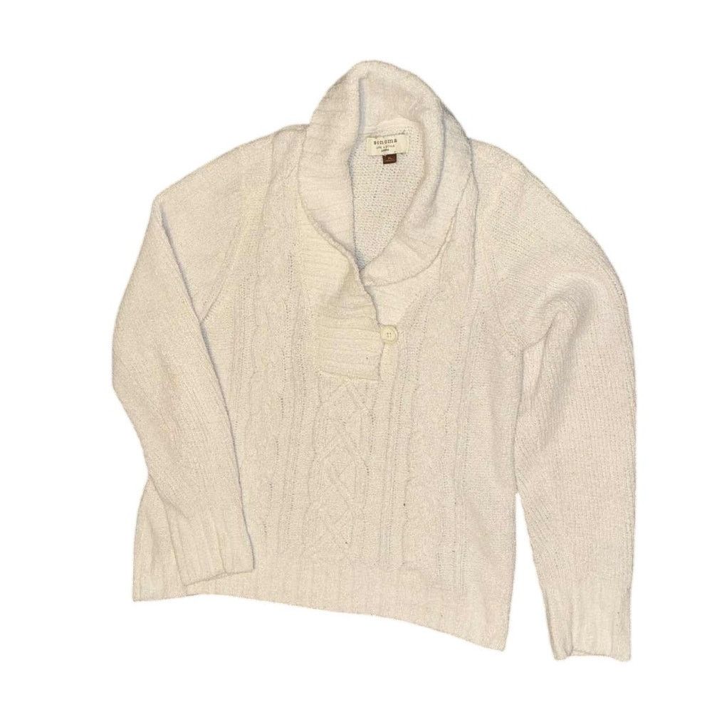 Other Y2K Sonoma White Cable Knit Shawl Collar Pullover Sweater L Size L / US 10 / IT 46 - 1 Thumbnail