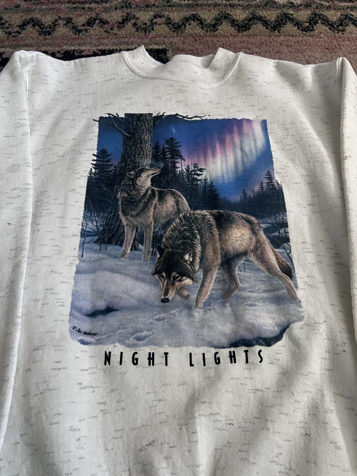 Vintage Vintage 90s Oneita Power-Sweats Night Lights Wolf Sweatshirt Size US XL / EU 56 / 4 - 2 Thumbnail