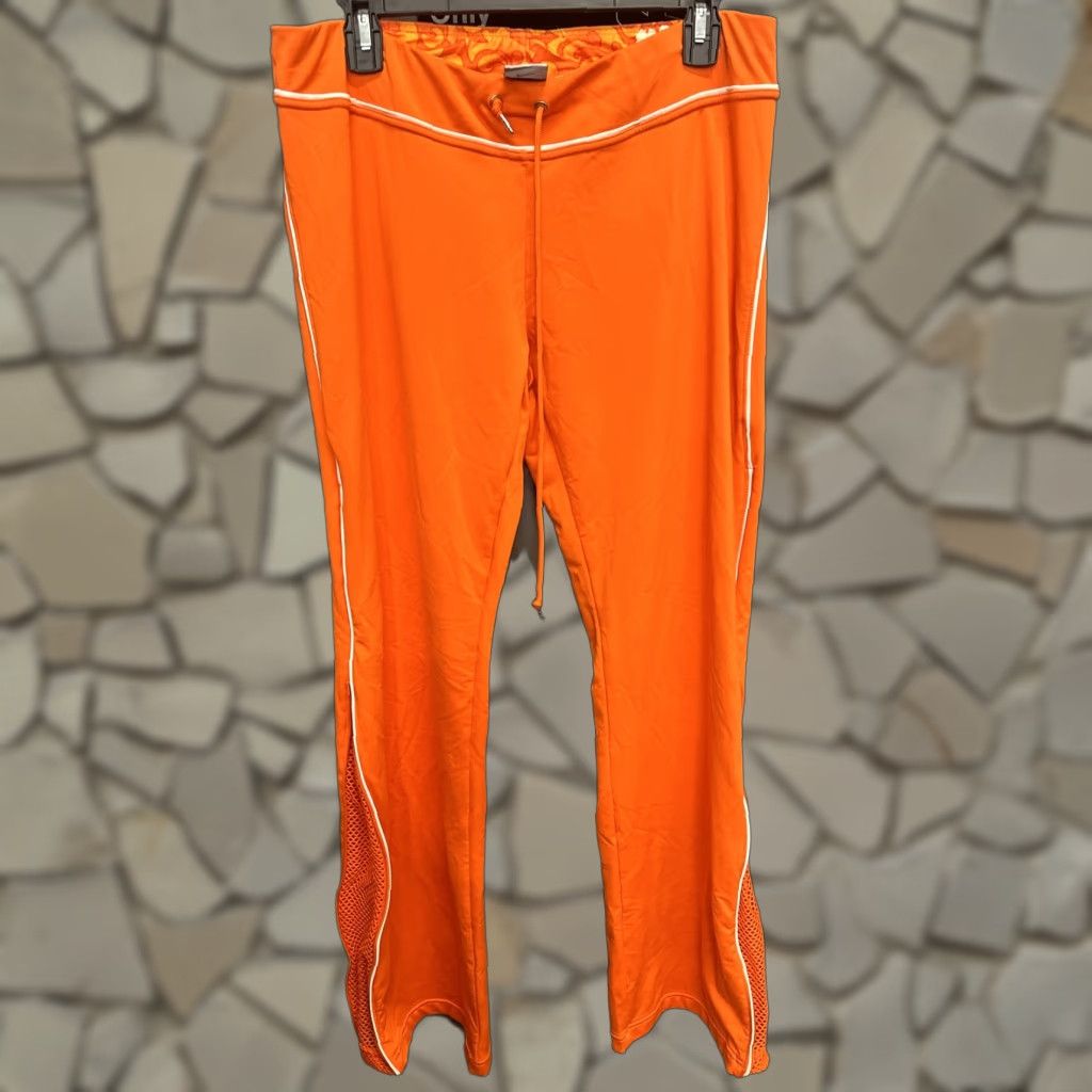 Nike Women's Orange Flared Track Pants Zip Back White Pinstripe