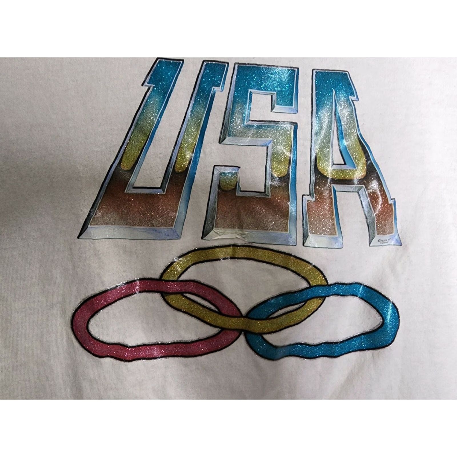 Russell Athletic VINTAGE 1980s Russell Athletic Men's M Olympics Cotton Ringer T-Shirt White 80s Sports Size US M / EU 48-50 / 2 - 7 Thumbnail