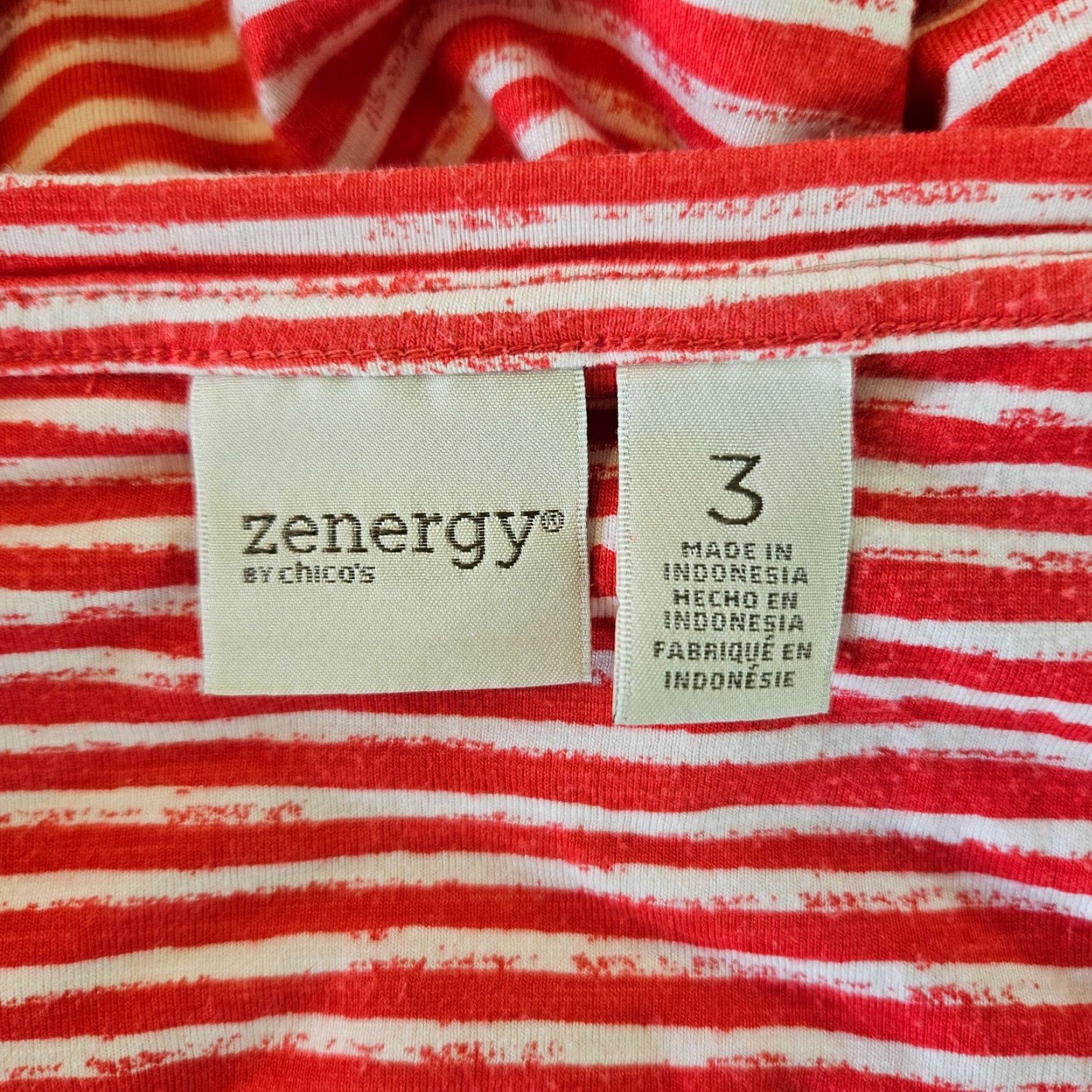 Vintage Chico's Zenergy Womens Top XL Red White Stripe 3/4 Sleeve Rayon Blend Shirt Blouse Womens XS? Size XL / US 12-14 / IT 48-50 - 6 Thumbnail