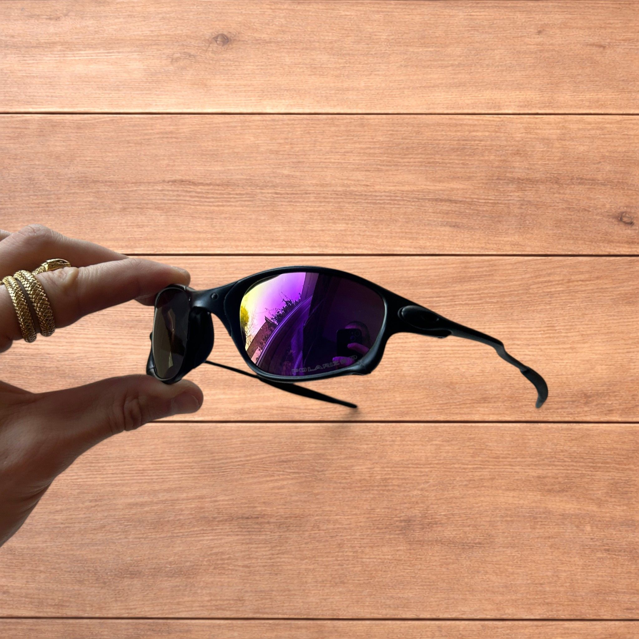 Japanese Brand Metal frame polarised sunglasses in black with purple lens. Size ONE SIZE - 1 Thumbnail