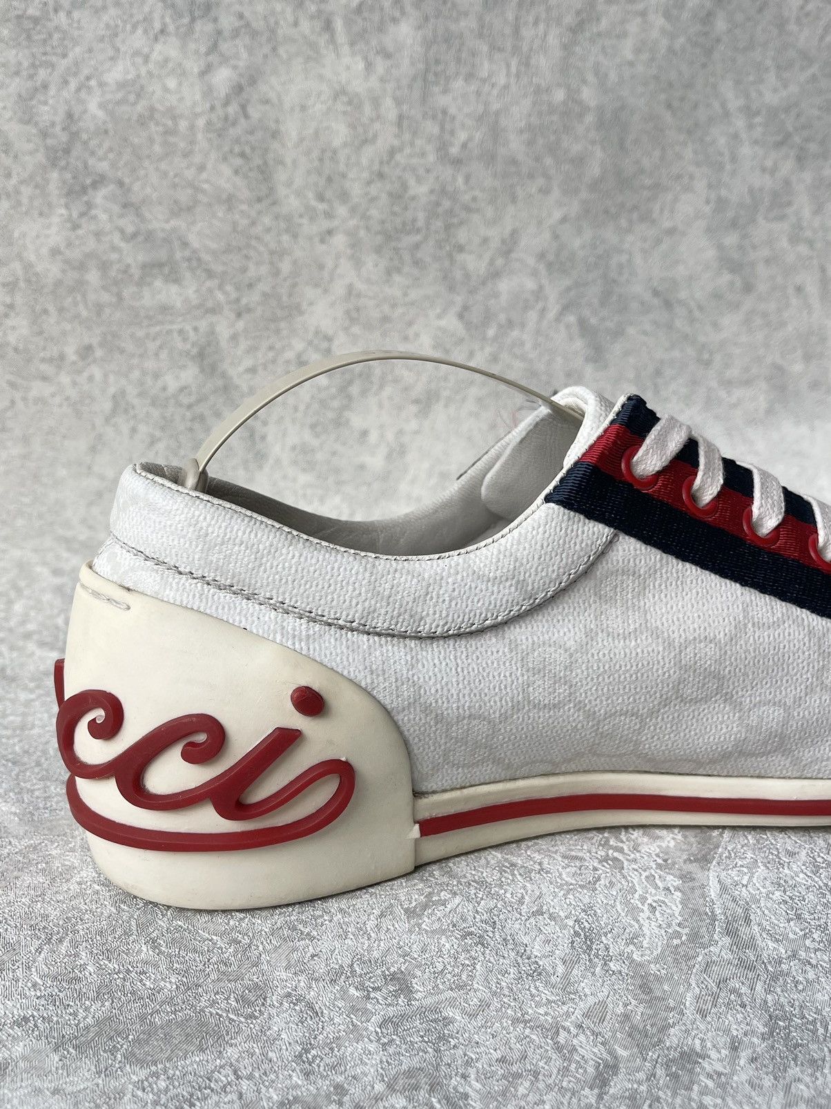 Gucci Gucci GG Monogram Canvas Sneakers Red Blue Web Script Logo Size US 7 / IT 37 - 18 Thumbnail