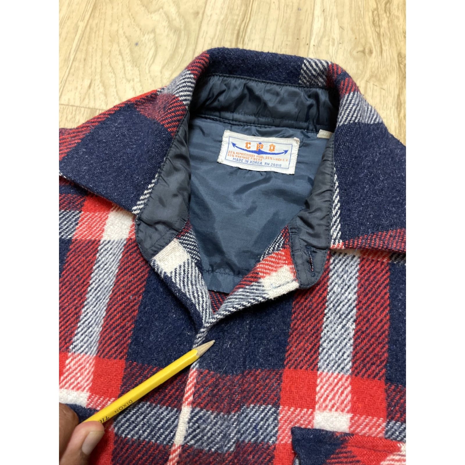 VINTAGE CPO Shirt Jacket Plaid Wool Blend Button-Up 70s Medium Anchor Buttons Unisex Adults Boys Girls (Color Multicolor)