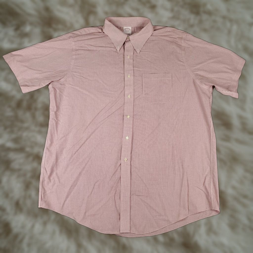 Brooks Brothers Brooks Brothers Shirt Mens 17.5 Red Check Dress Button Up Short Sleeve Shirt Size 48R - 1 Thumbnail