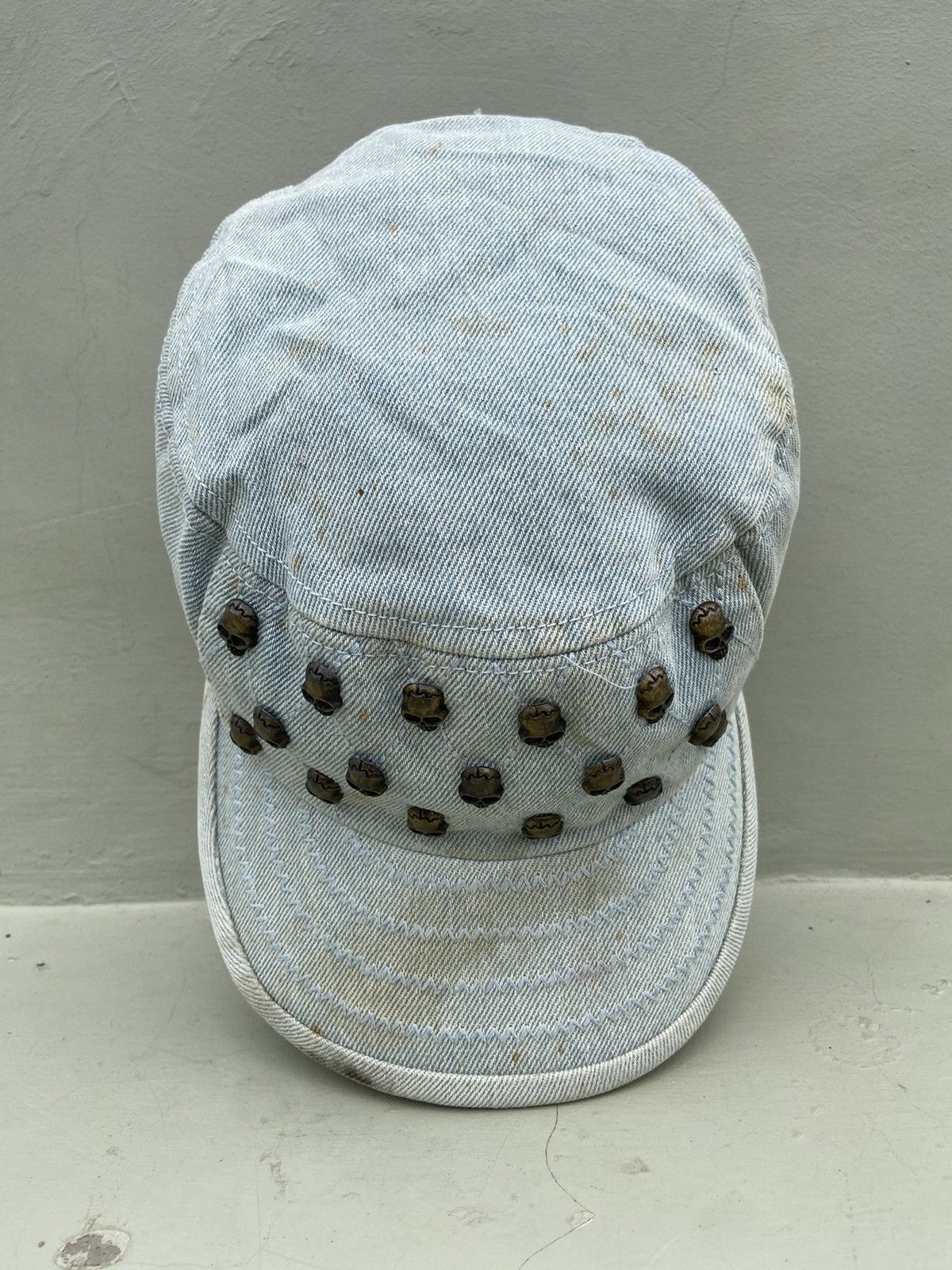 If Six Was Nine 2000s derun punk skull studded denim patrol hat Size ONE SIZE - 5 Thumbnail