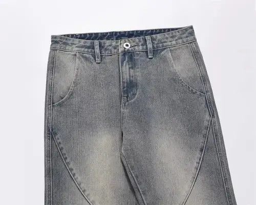 Jean High street trend stitching washed wide-leg jeans Size US 32 / EU 48 - 3 Thumbnail