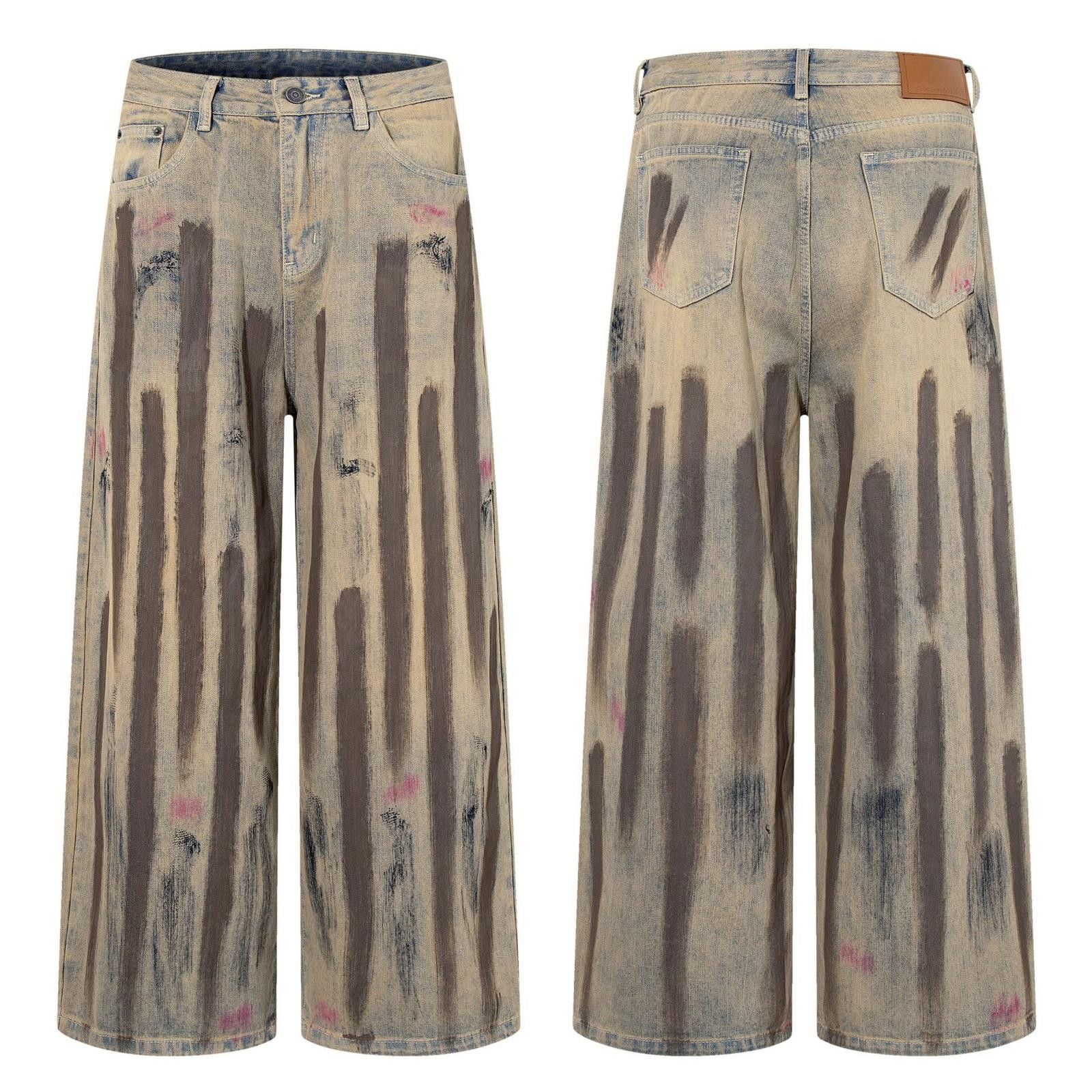 Vintage Brown Tie-Dye Wide Leg Jeans, Baggy Denim Pants Size 27" / US 4 / IT 40 - 5 Thumbnail