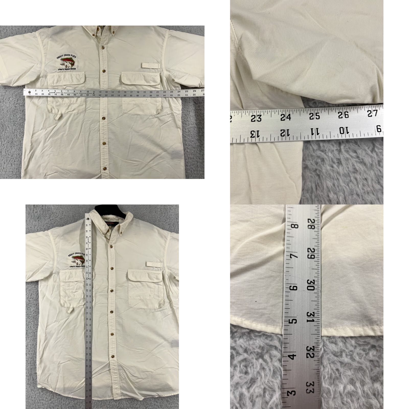 Vintage Redington Mens Shirt Large Ivory Nylon Button Up Fishing Angler Utah Green River Size US L / EU 52-54 / 3 - 9 Thumbnail