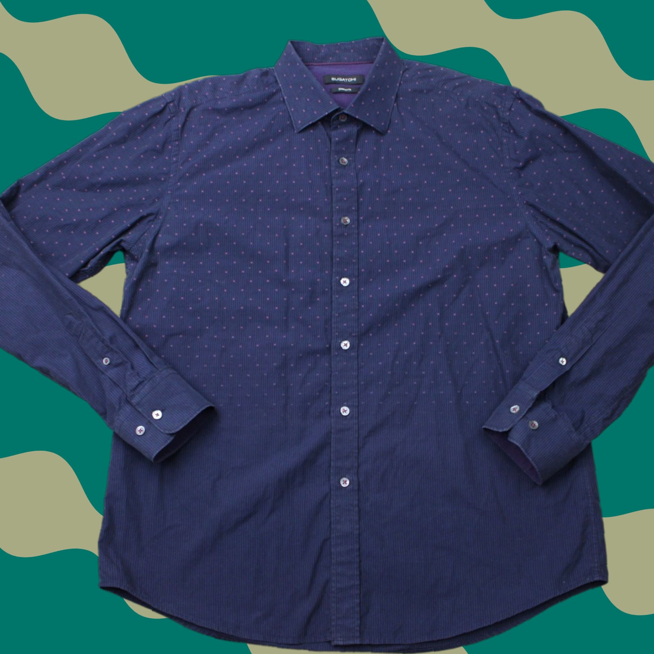 BUGATCHI Bugatchi Shirt Mens Large Blue/Purple Geometric Button-Up Long Sleeve Size US L / EU 52-54 / 3 - 1 Thumbnail