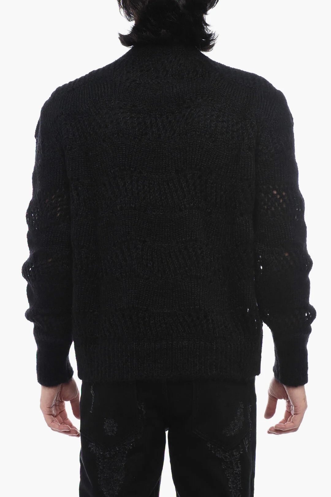Saint Laurent Paris og1mm0426 Openwork Mohair-Blend Crewneck Sweater in Black Size US M / EU 48-50 / 2 - 2 Thumbnail