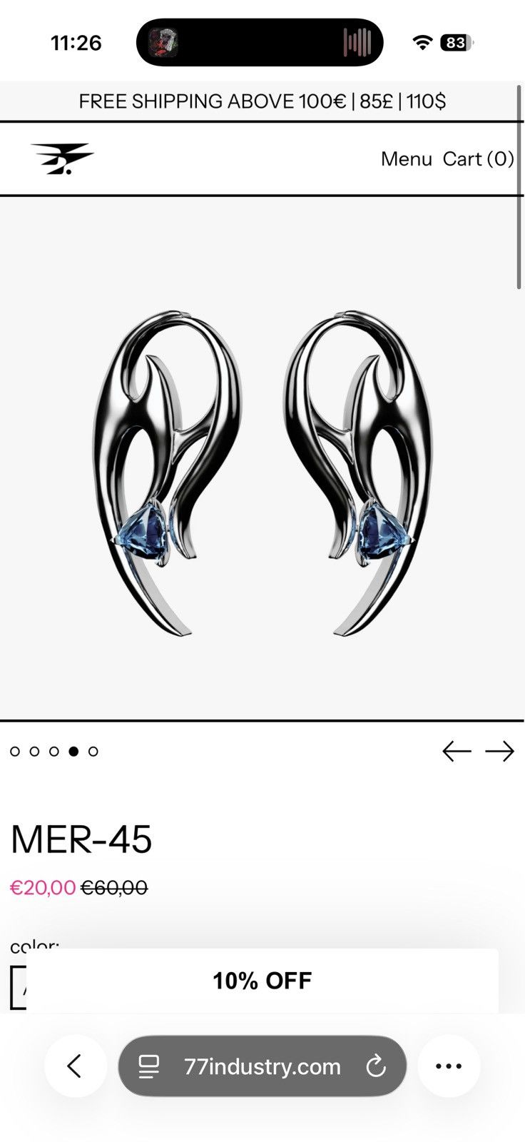 Other 77Industry Futuristic Gemstone Silver Earrings Size ONE SIZE - 1 Thumbnail