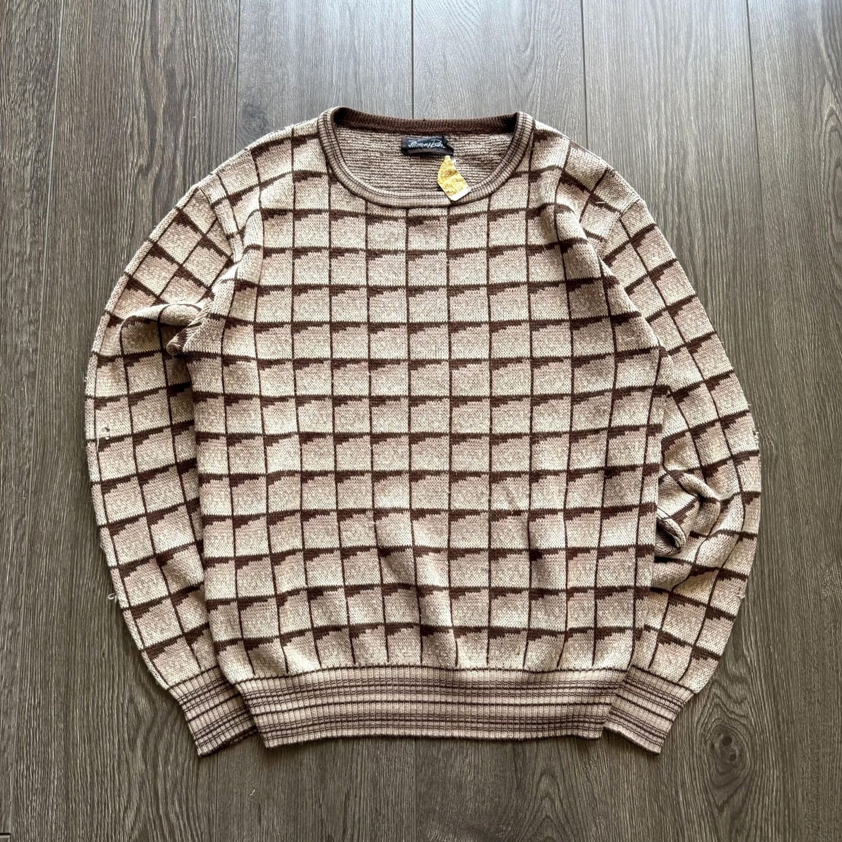 Vintage VINTAGE Hammond Bay Mens XL Beige Brown Check Crewneck Pullover Knit Sweater Skein-Friendly Casual Winter Regular Fit Size US XL / EU 56 / 4 - 3 Thumbnail