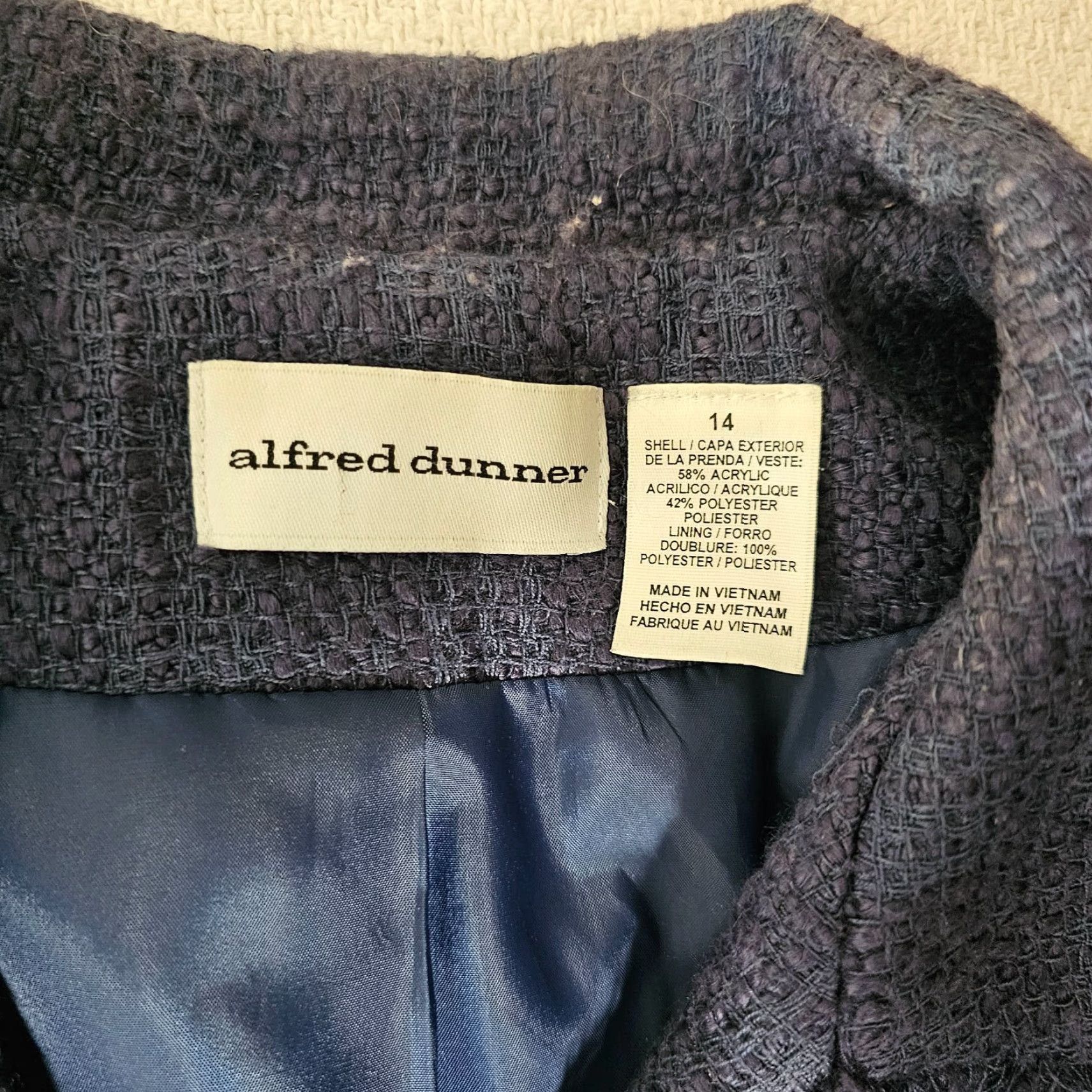 Vintage Alfred Dunner Blazer Women's 14 Blue Rose Accent Lightweight Lined Knit Size XL / US 12-14 / IT 48-50 - 7 Thumbnail