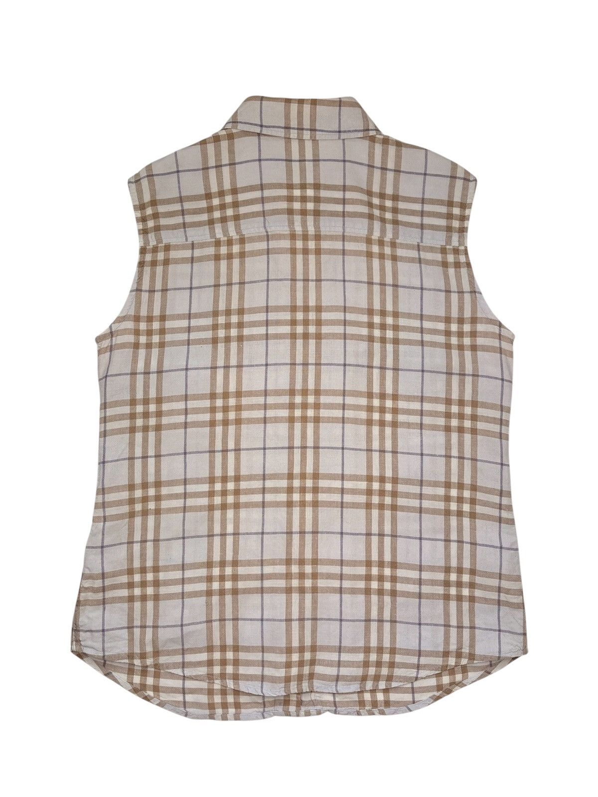 Burberry × Vintage BURBERRY NOVA CHECK SLEEVELESS BUTTON UP SHIRT BLUE LINEN Size M / US 6-8 / IT 42-44 - 7 Thumbnail