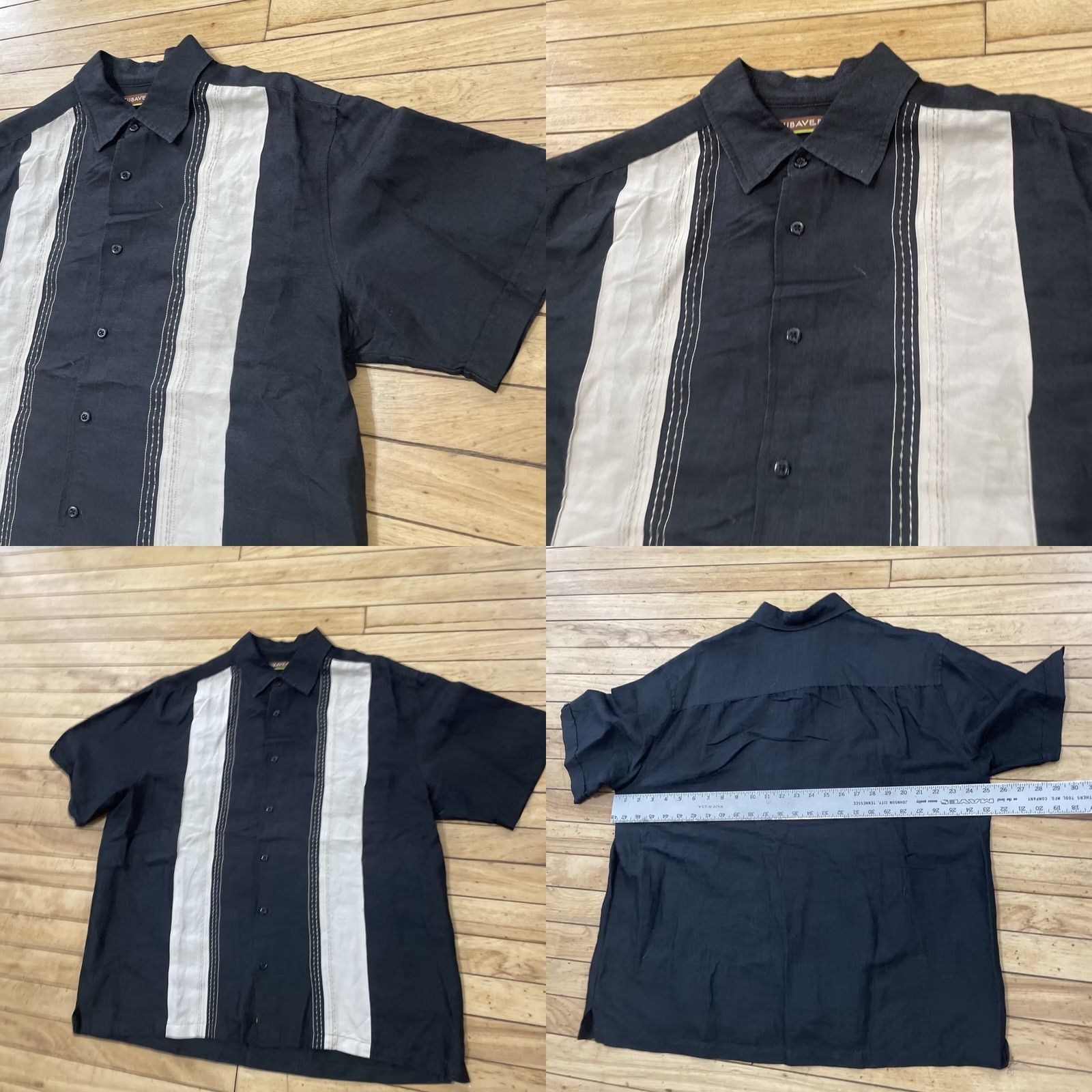 Cubavera VINTAGE Cubavera Ramie Rayon Shirt Men XL Guayabera Cubano Vtg 90s Vertical Stripe Black Size US XL / EU 56 / 4 - 10 Thumbnail