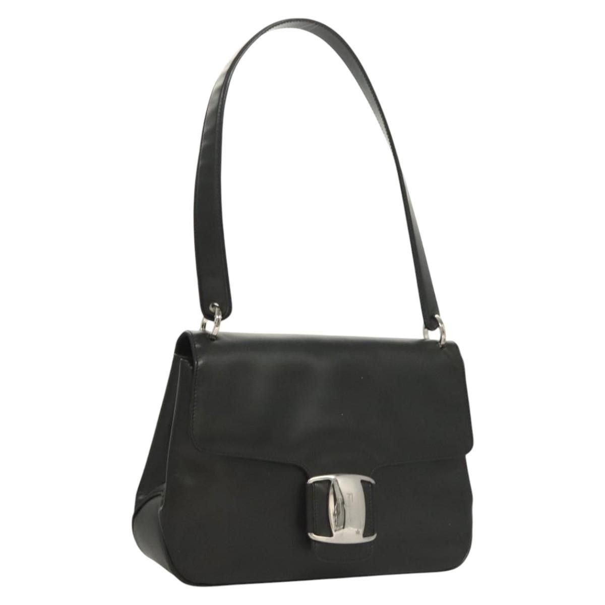 Salvatore Ferragamo Vala Shoulder Bag Leather Black Silver Auth Sw419, Women's