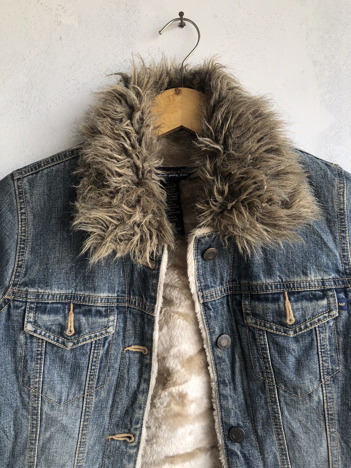 Abercrombie & Fitch Denim Fur Jacket Rock Punk Number Nine Style Size US XS / EU 42 / 0 - 5 Thumbnail