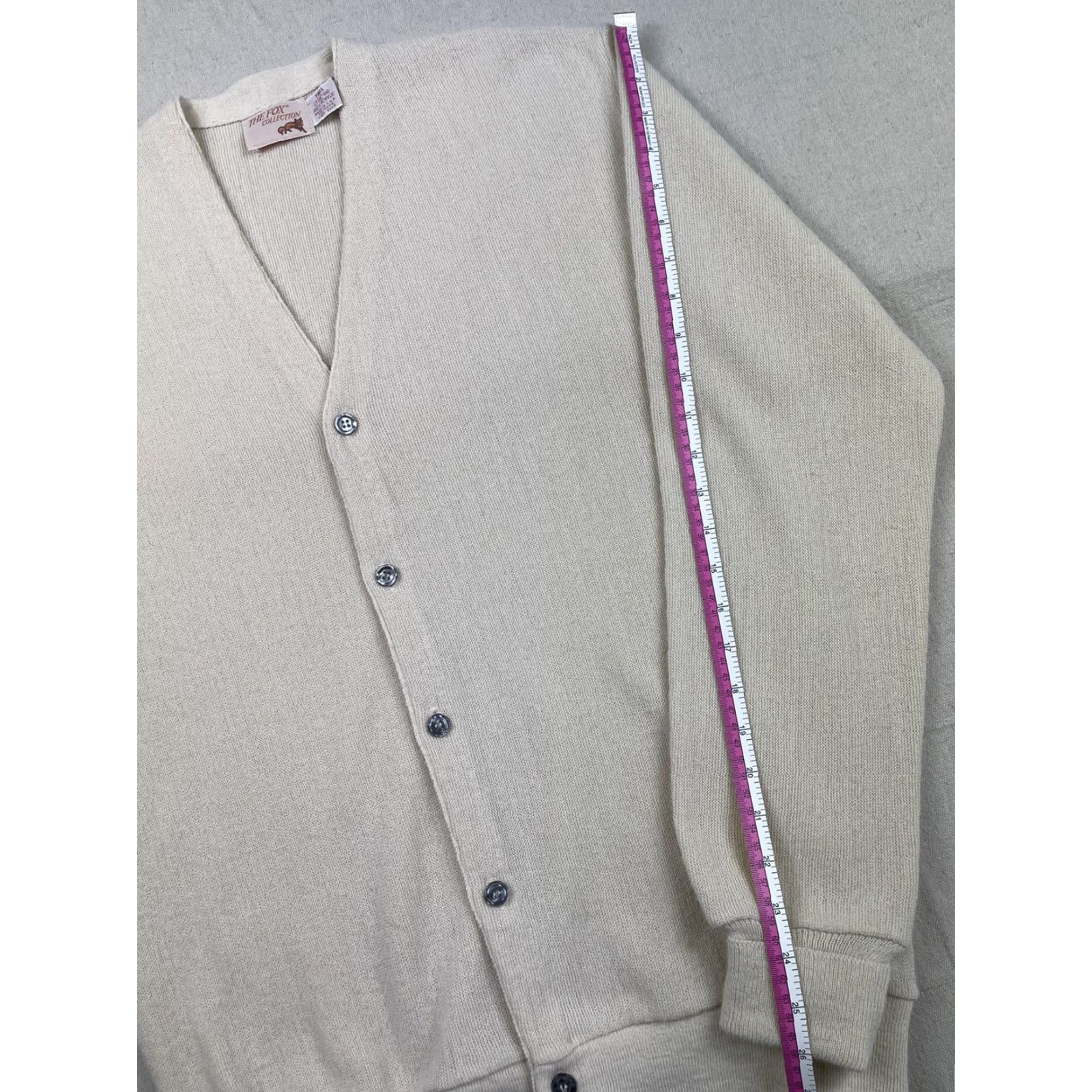 Vintage VINTAGE The Fox Cardigan Mens Cream White Ivory 70s L Acrylic Long Sleeve USA Made Casual Men Adult Large Size US L / EU 52-54 / 3 - 6 Thumbnail