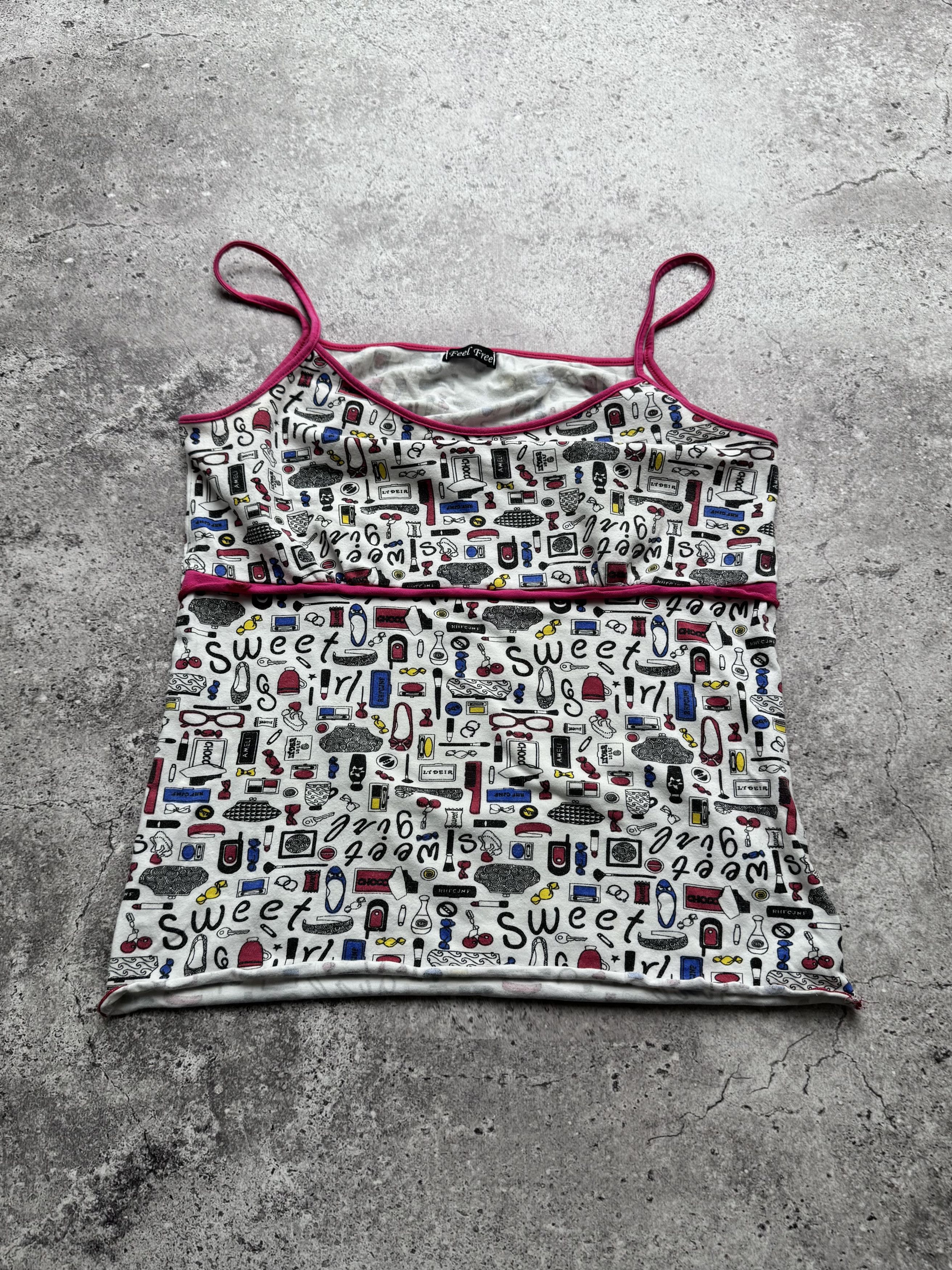 Vintage Y2K Graphic Cami Top Spaghetti Strap Novelty Print Tank (E8) Size S / US 4 / IT 40 - 1 Thumbnail