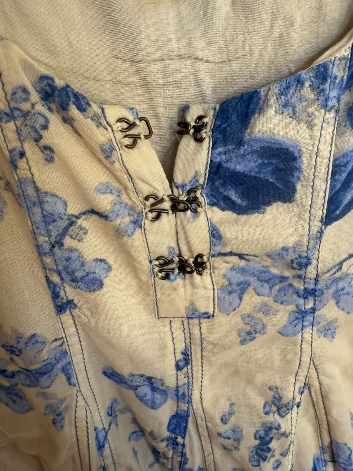 Free People Blue and white floral mini dress Size L / US 10 / IT 46 - 2 Thumbnail
