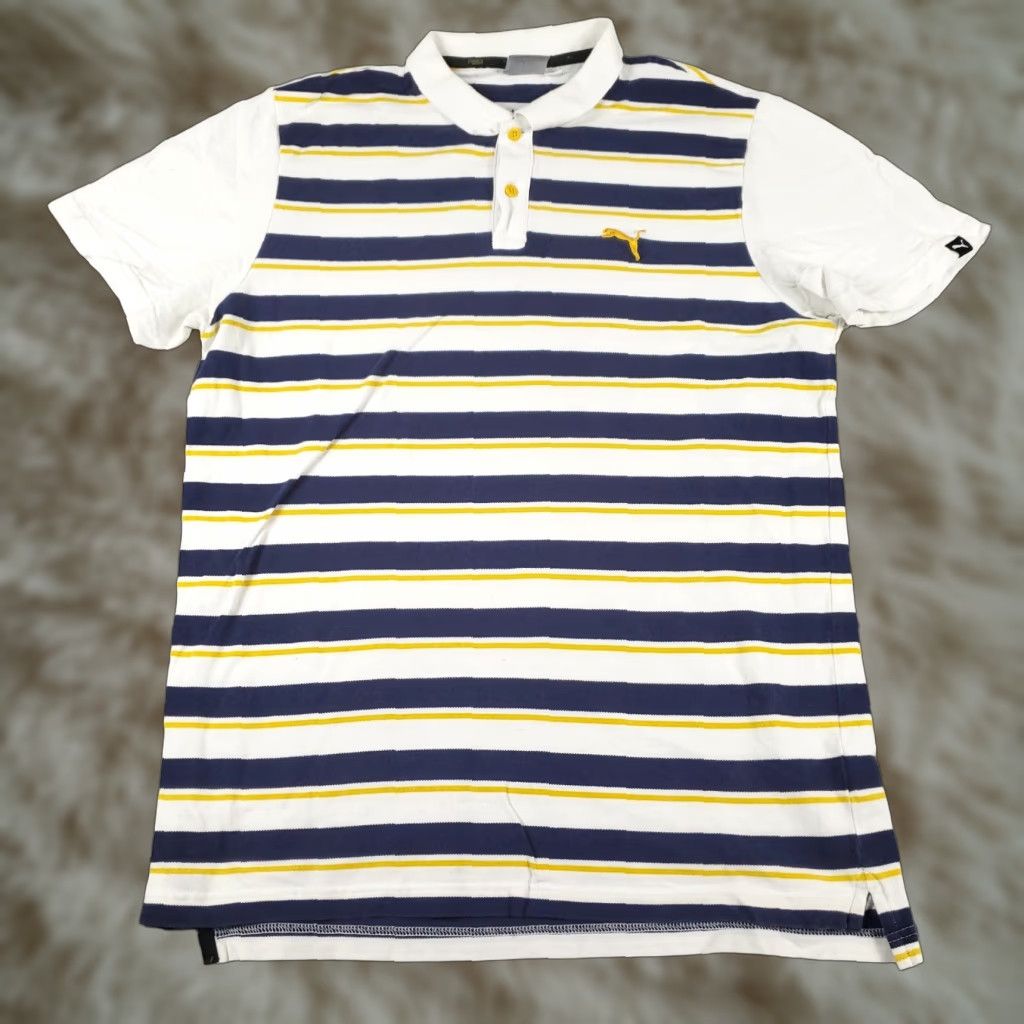 Puma PUMA Polo Shirt Adult Large Blue Striped Cotton Short Sleeve Mens Size US L / EU 52-54 / 3 - 1 Thumbnail