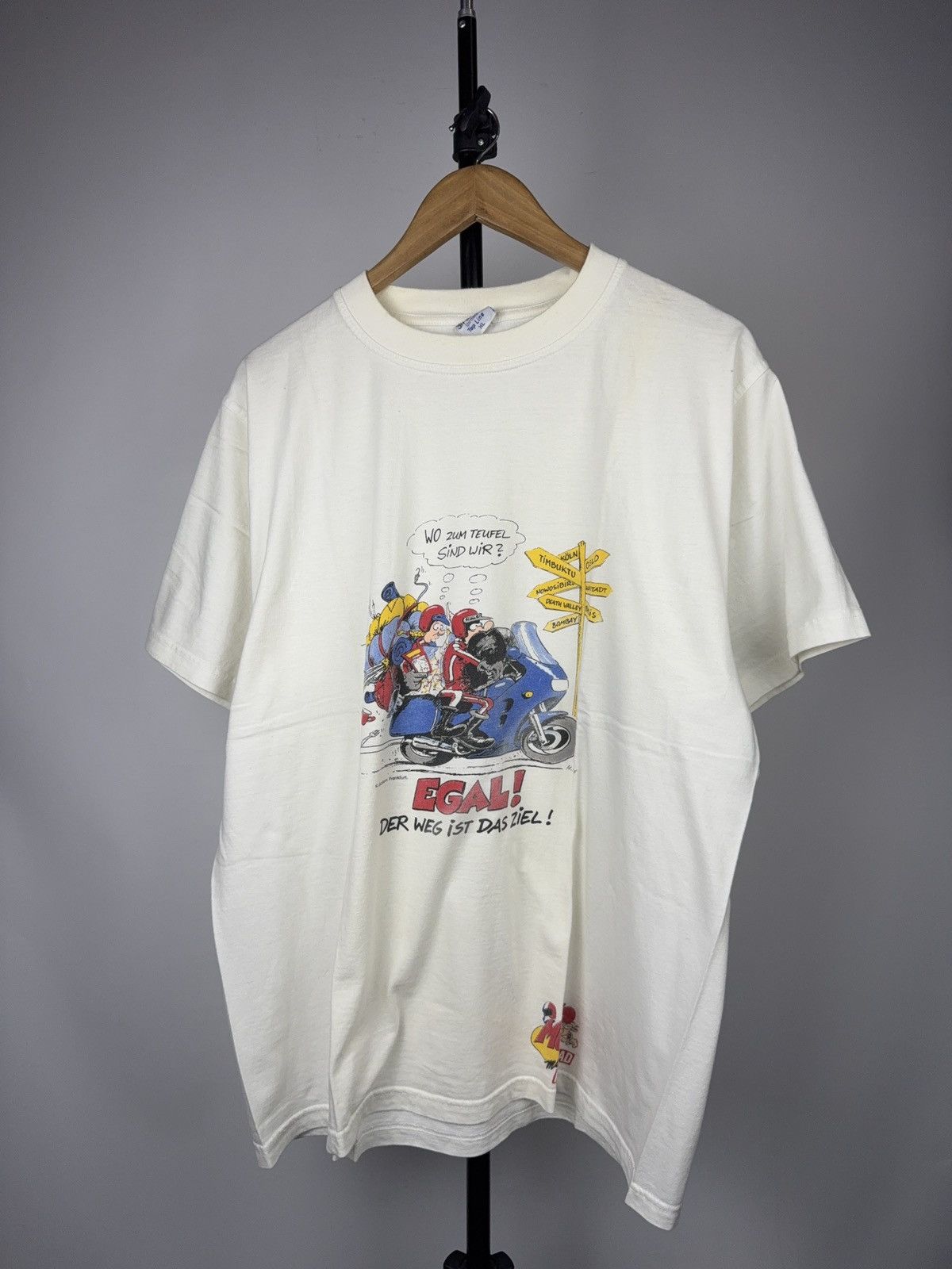 Vintage 90s Moto Mania Motorrad Comic Graphic T-Shirt German Moto Size US XL / EU 56 / 4 - 1 Thumbnail