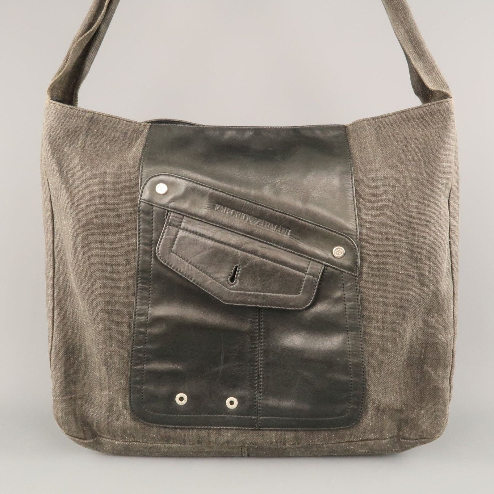 Emporio Armani EMPORIO ARMANI Charcoal Leather Patch Oversized Tote Bag Size ONE SIZE - 2 Thumbnail