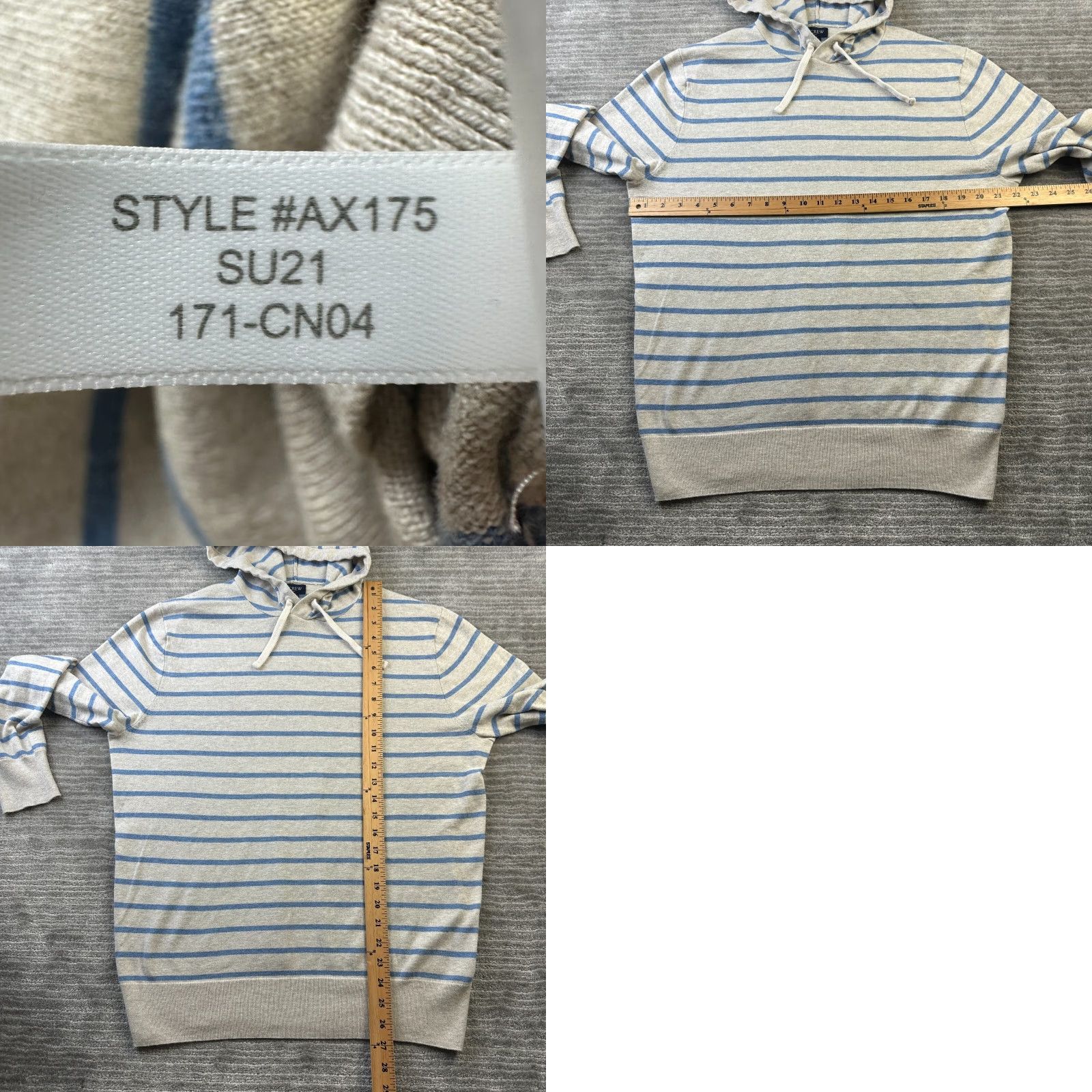 J.Crew J. CREW Hoodie Mens Large Beige Blue Striped Cotton Linen Blend Crew Neck Hooded Zipper Logo Size US M / EU 48-50 / 2 - 8 Thumbnail