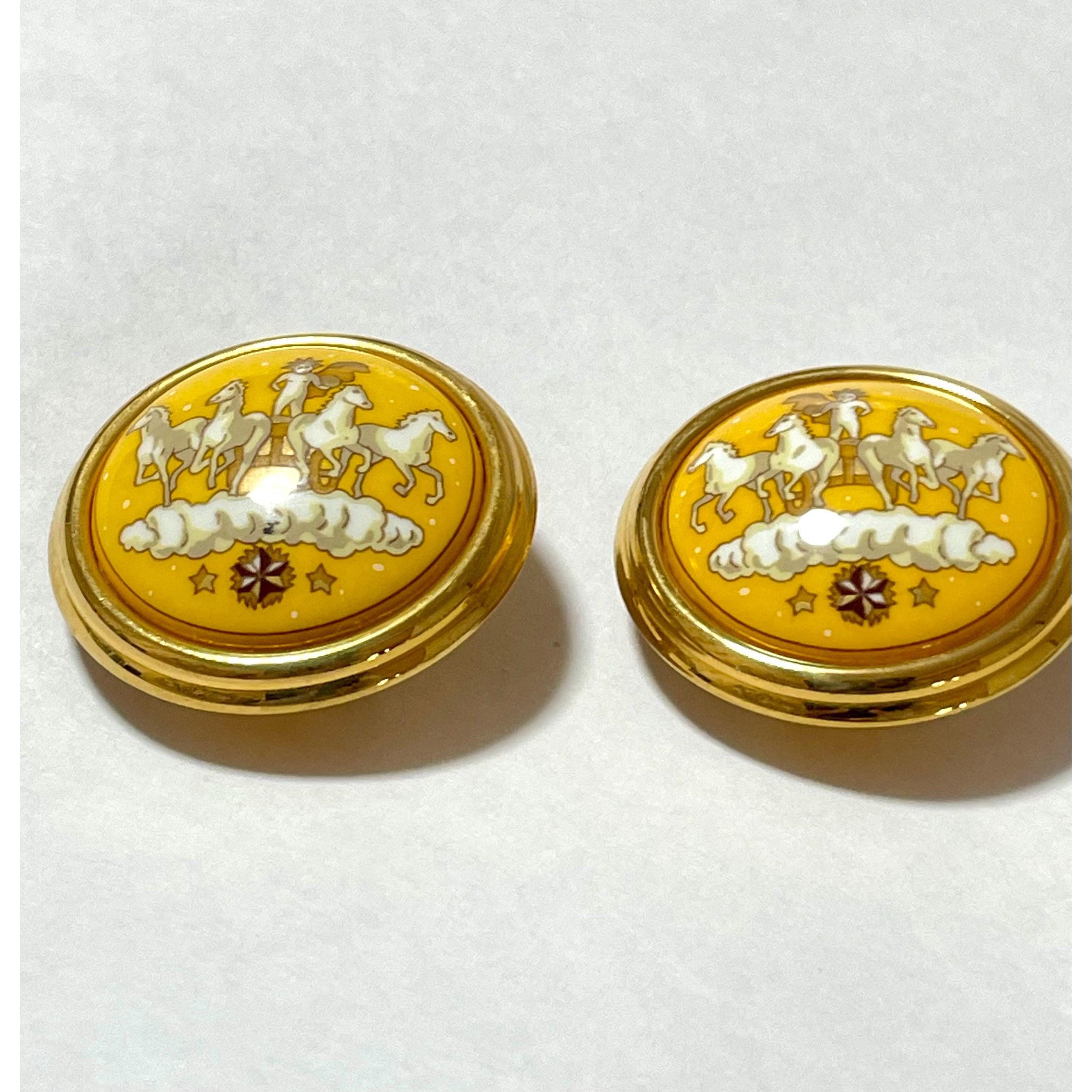 Hermes Vintage Hermes cloisonne enamel golden round earrings Size ONE SIZE - 10 Thumbnail