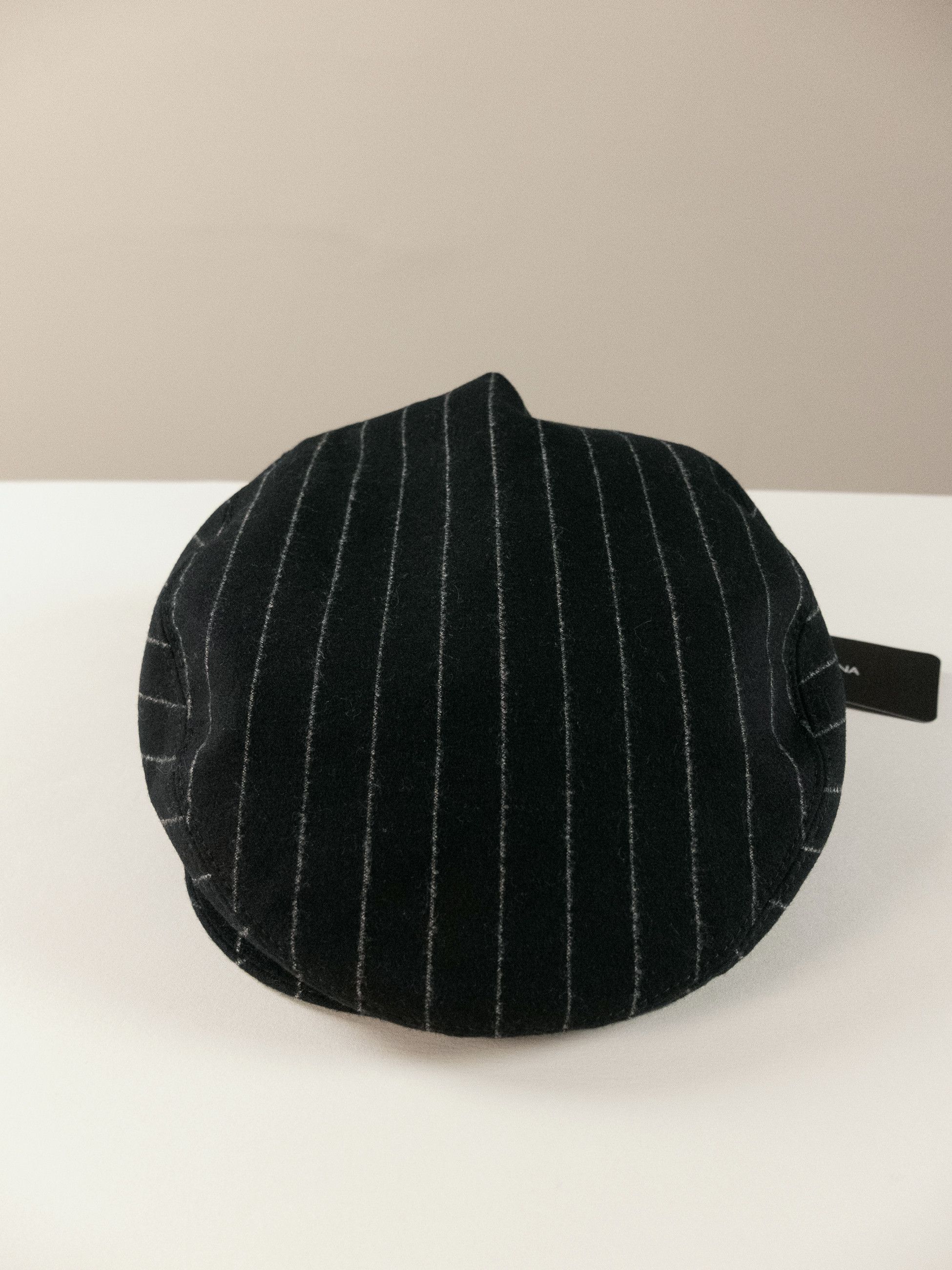 Dolce & Gabbana DOLCE & GABBANA black striped flannel wool flat cap hat Size ONE SIZE - 4 Thumbnail