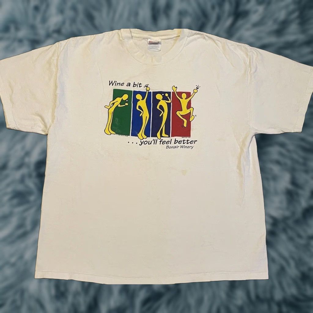 Vintage VINTAGE 90s Wine A Bit You’ll Feel Better Faded Shirt XL Funny Saying Alcohol Beer Shirt Men White Grunge Short Sleeve Rock Humor 90s Western Size US XL / EU 56 / 4 - 1 Thumbnail