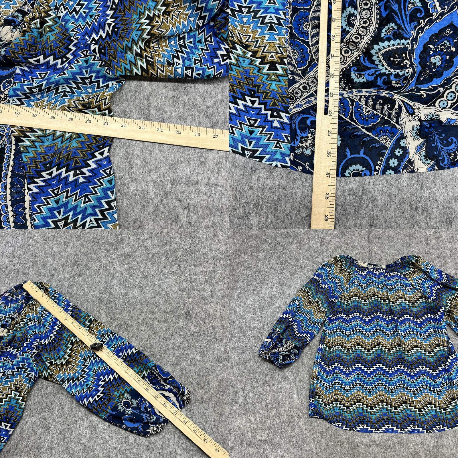 Vintage Olive Hill Blouse Womens M Blue Paisley Chevron V-Neck 3/4 Sleeve Tunic Top Size M / US 6-8 / IT 42-44 - 9 Thumbnail