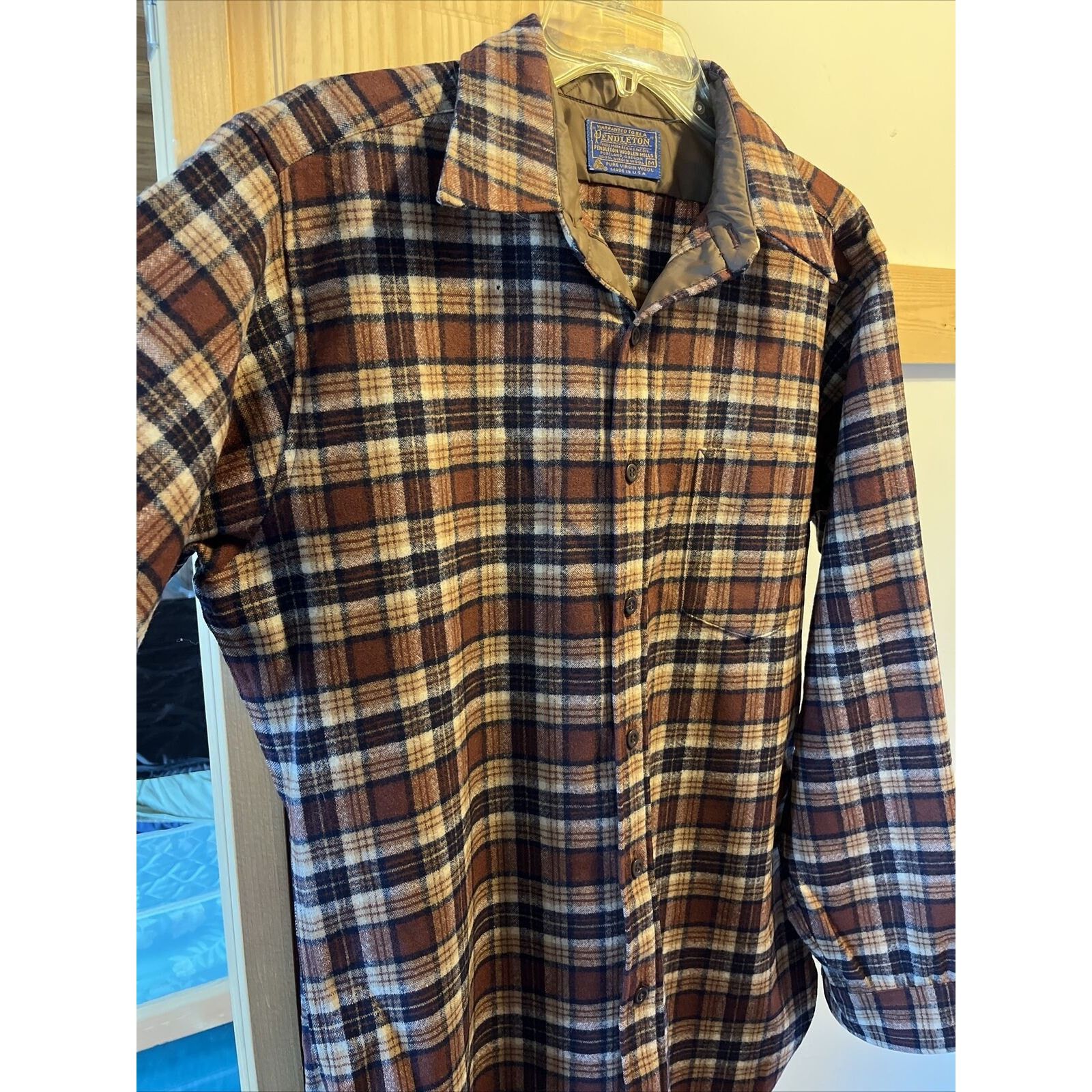 Pendleton Pendleton Mens M Brown Plaid LS Button Up Wool flannel Shirt Size US M / EU 48-50 / 2 - 9 Thumbnail