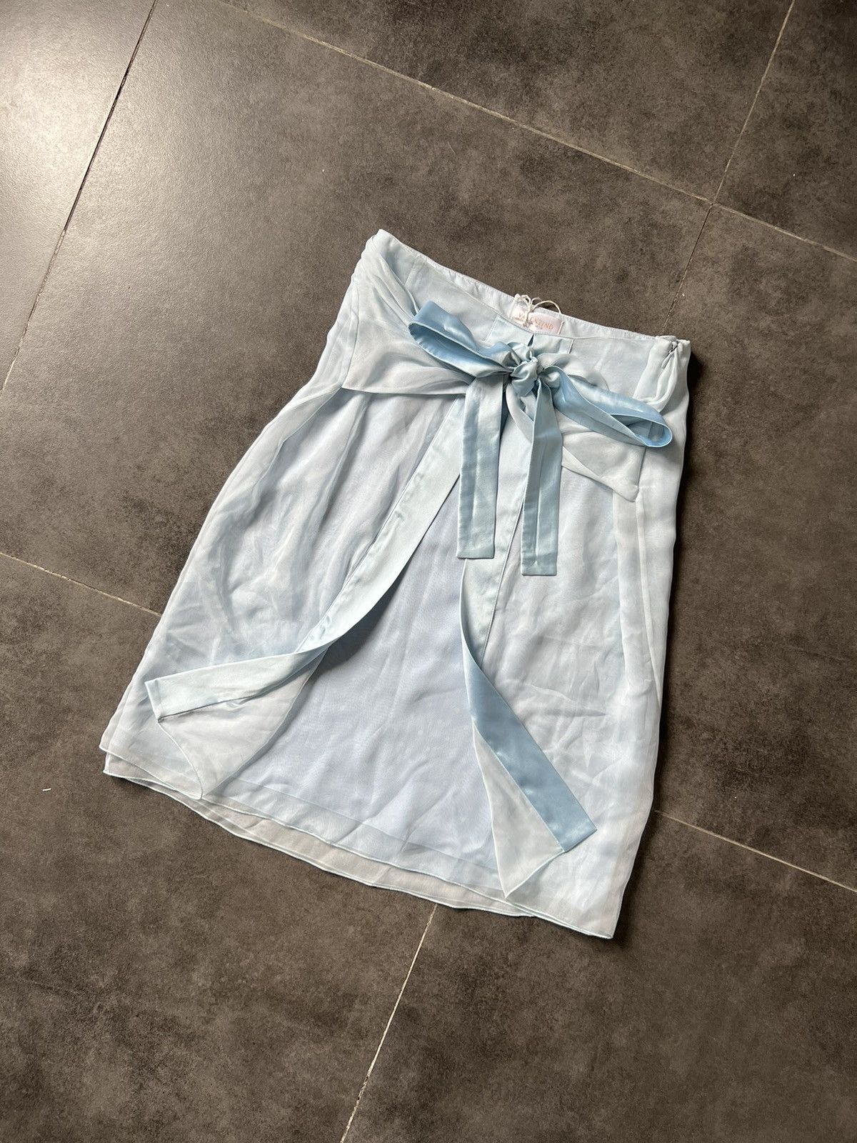 image of Giovanni Valentino x Valentino 100% Silk Valentino Roma Skirt in Sky Blue, Women's (Size 28)