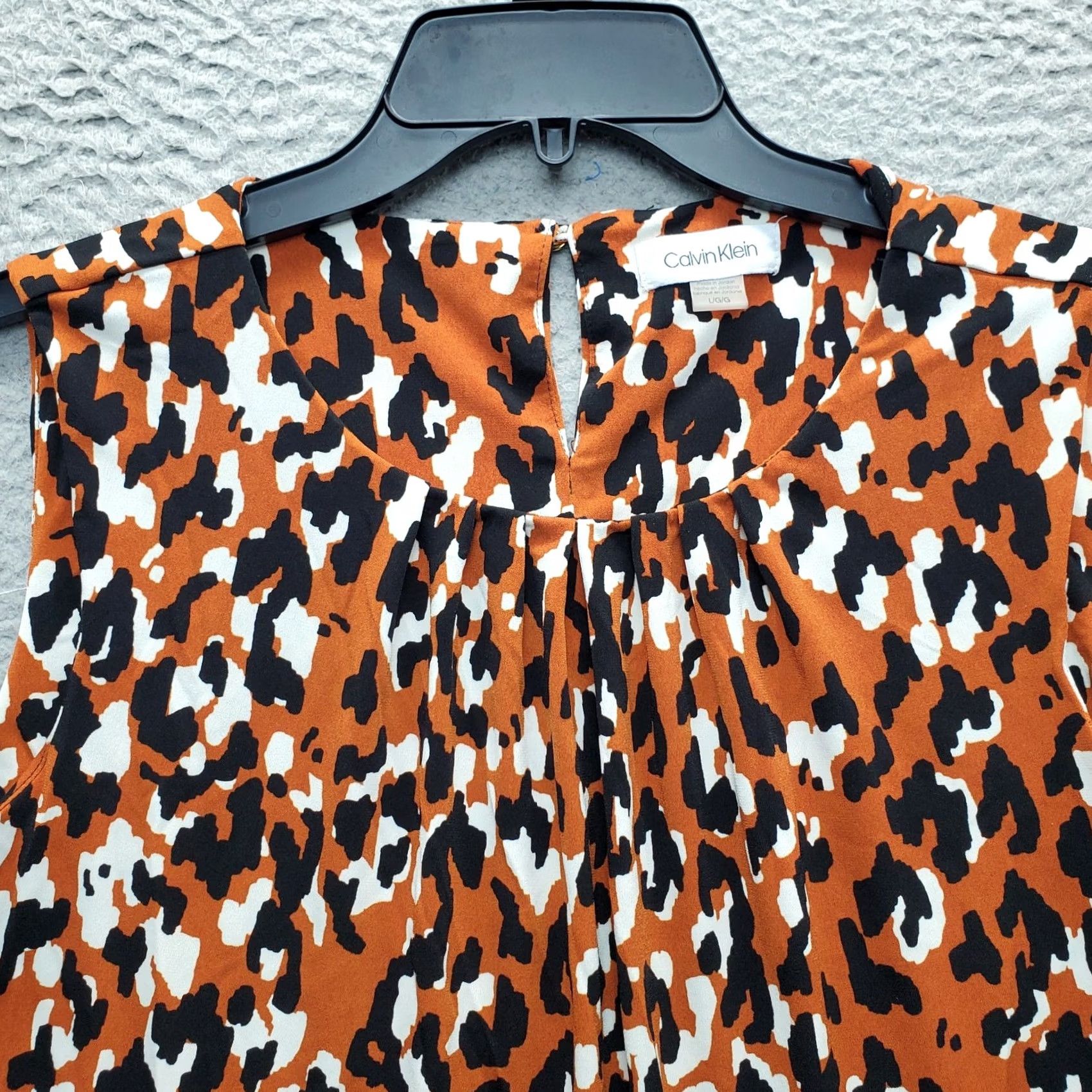 Calvin Klein Calvin Klein Blouse Top Women's L Multi Leopard Print Pleated Round Neck Casual Shirt Size L / US 10 / IT 46 - 3 Thumbnail