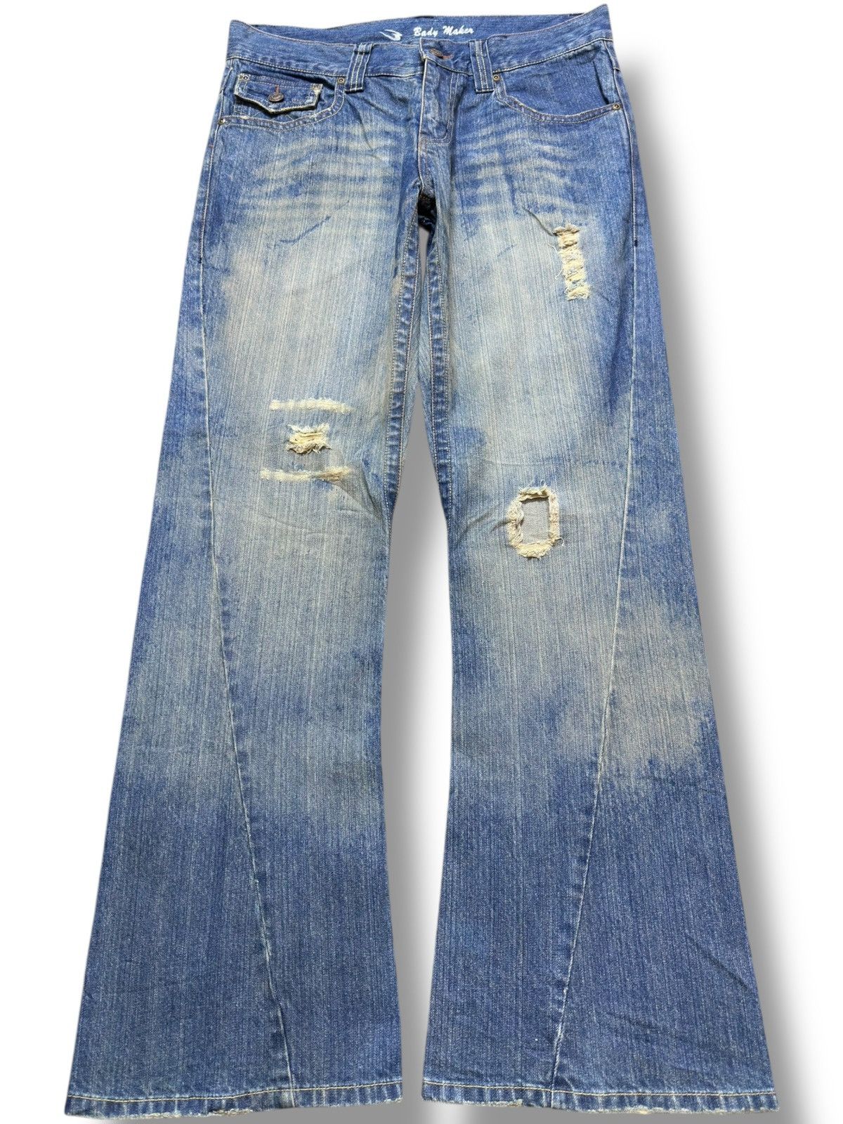 If Six Was Nine Vintage Body Maker Flare Mudwash Grunge Distressed Denim Size US 33 - 1 Thumbnail