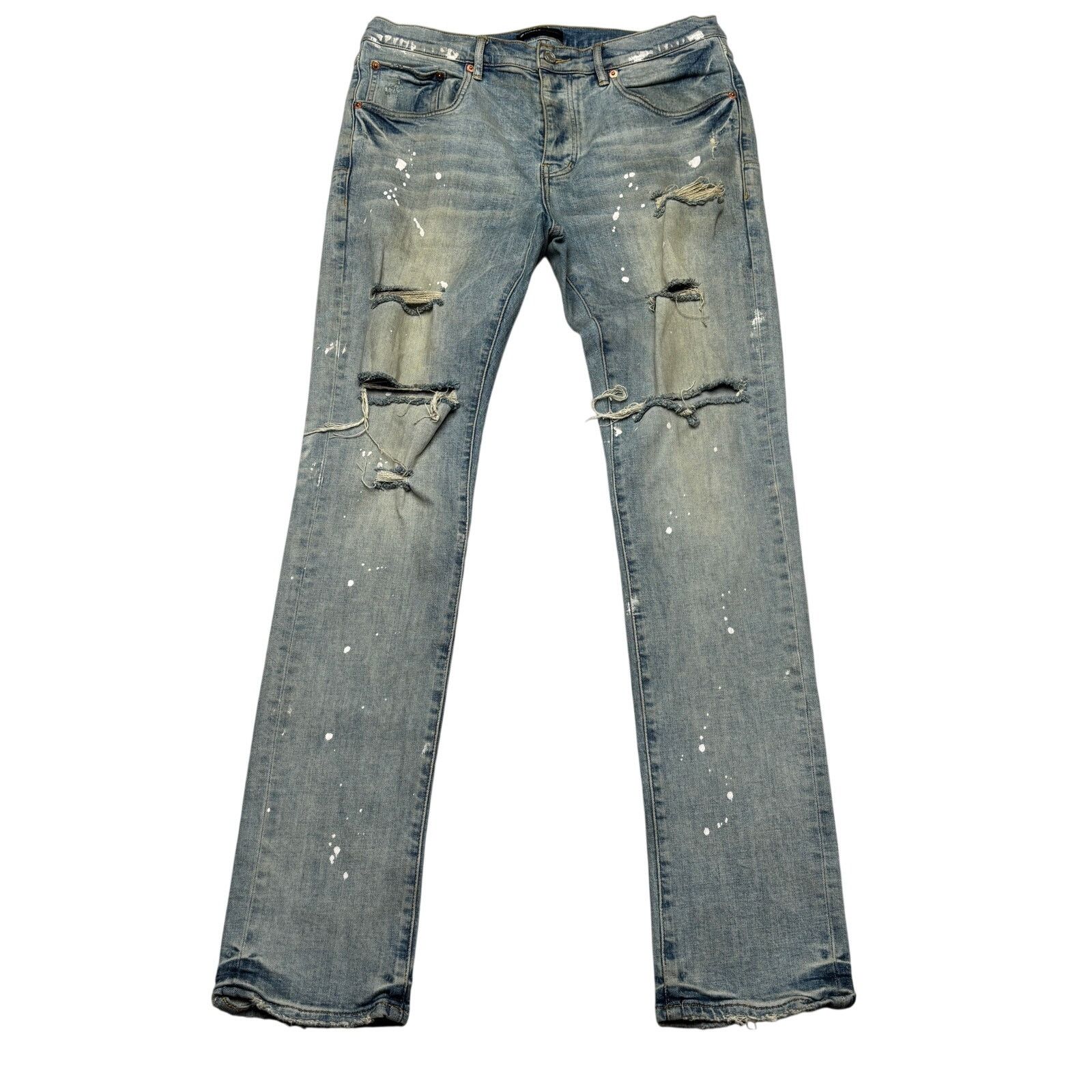 Purple Brand P001 Slim Fit Paint Distressed Jeans Mens 36x34