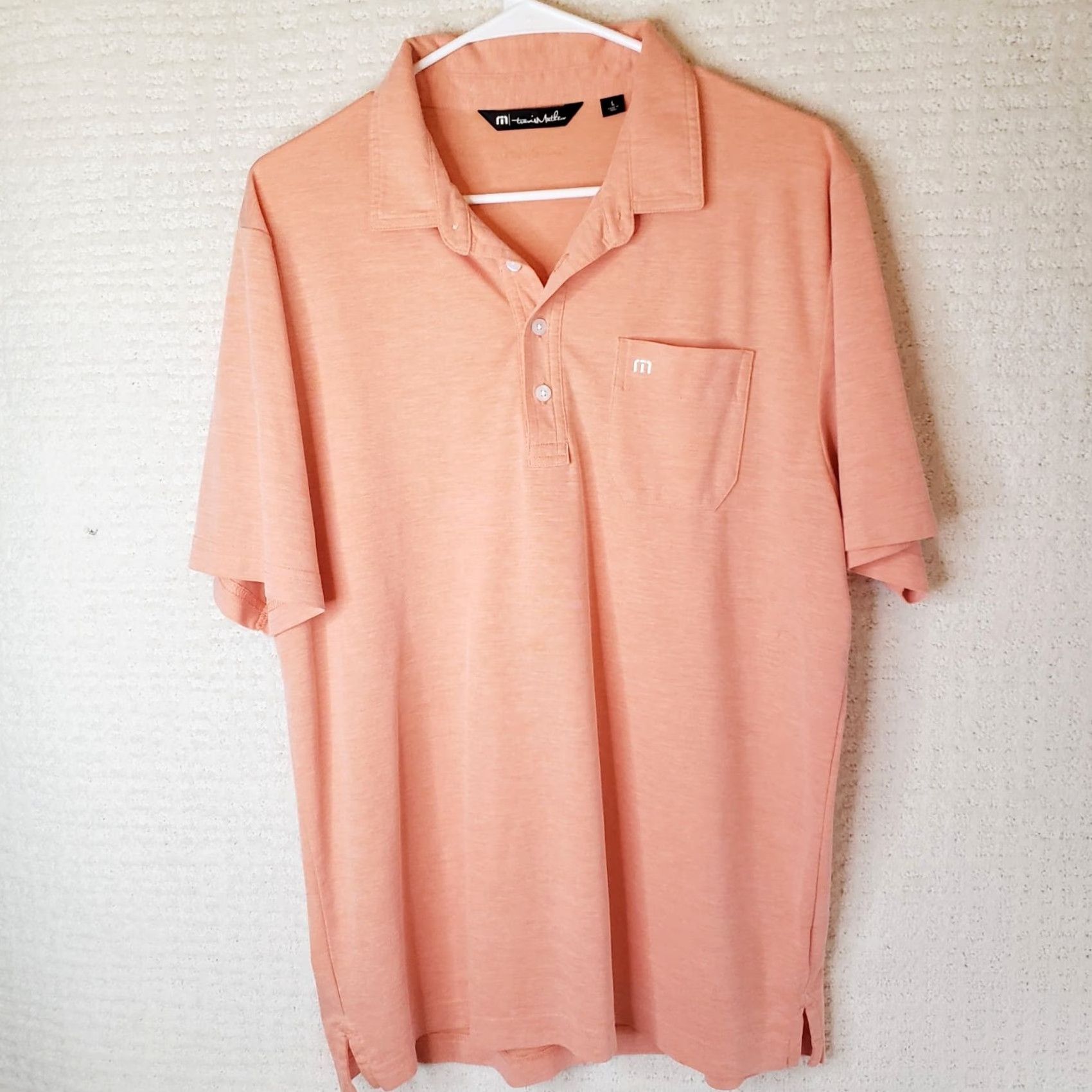 TravisMathew Travis Mathew Men Polo L Coral Pima Cotton Short Sleeve Slit Logo Button-Down Shirt Regular Fit Size US L / EU 52-54 / 3 - 2 Thumbnail
