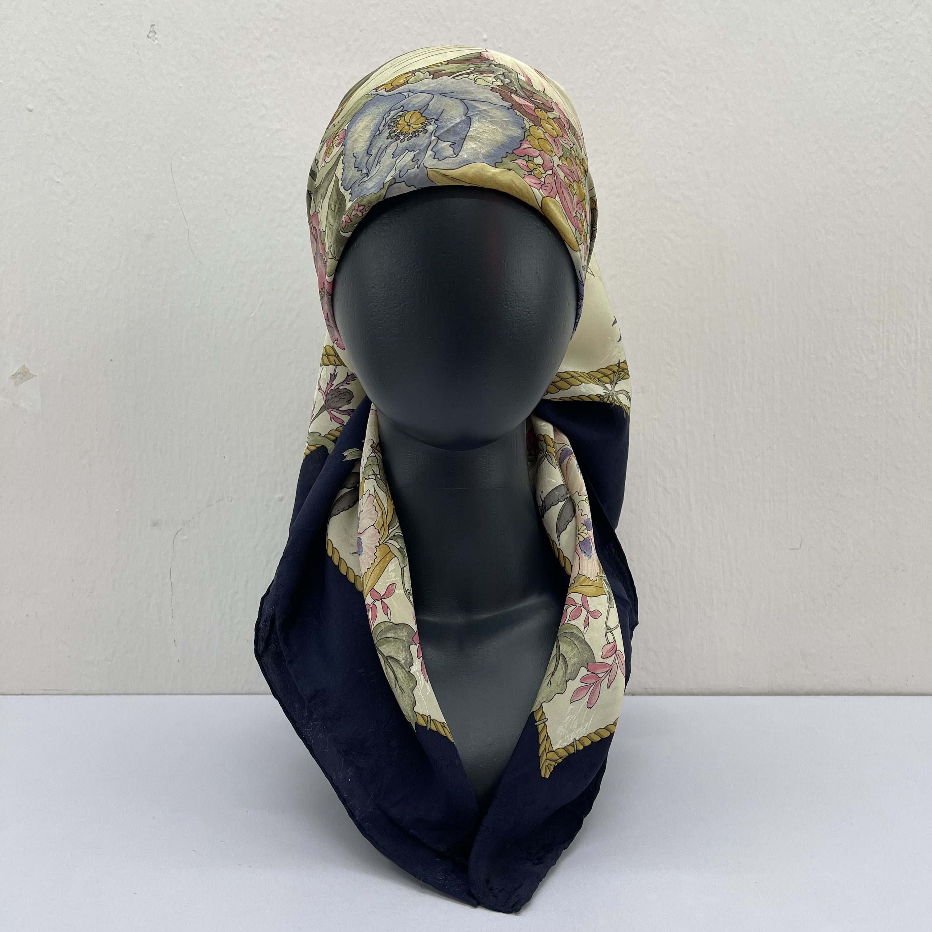 Other Vintage Moon Bat Silk Scarf: Floral Babushka Scarf - S7049 Size ONE SIZE - 3 Thumbnail