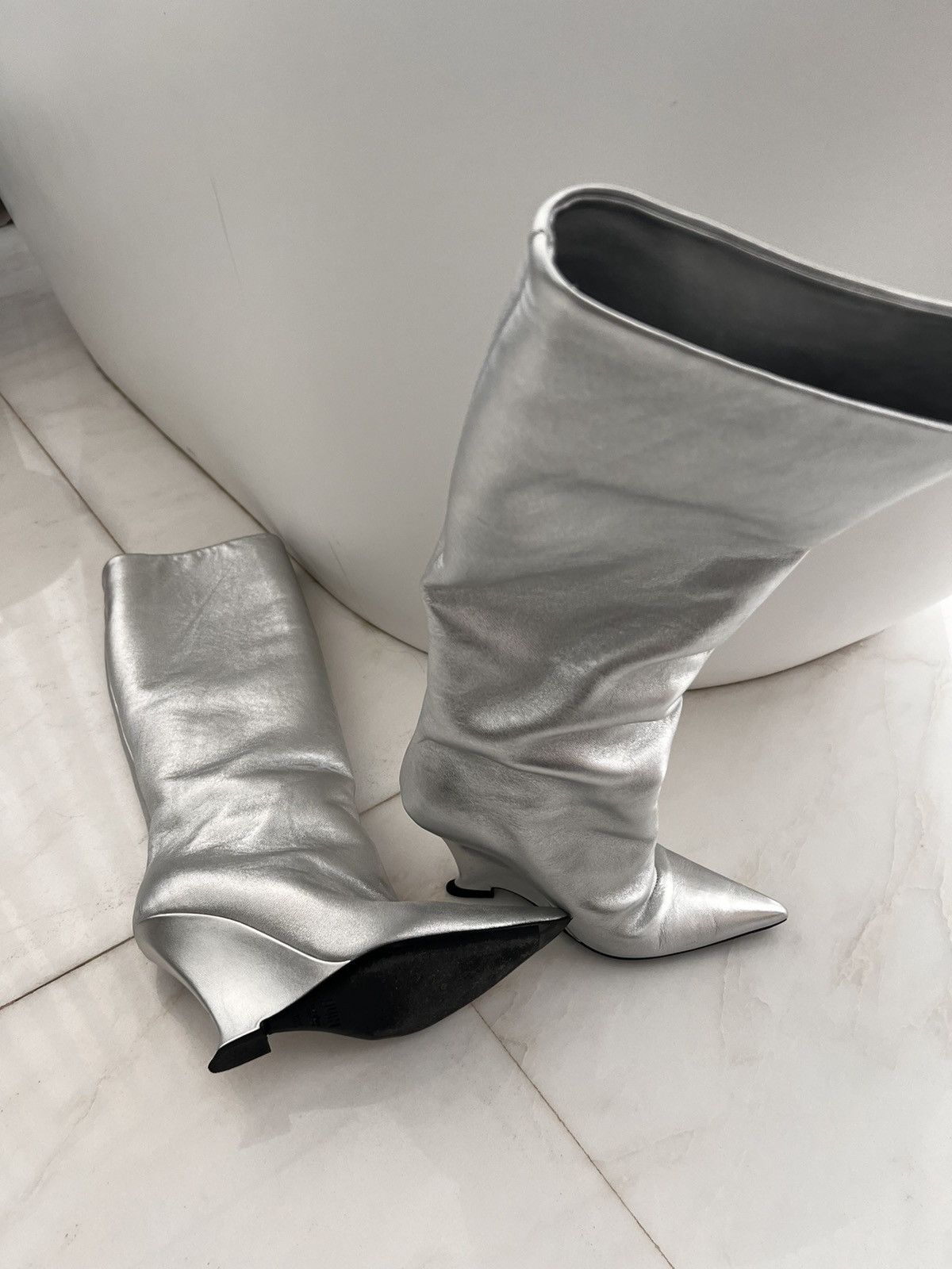 Japanese Brand Knee high wedge silver boots Size US 6.5 / IT 36.5 - 5 Thumbnail