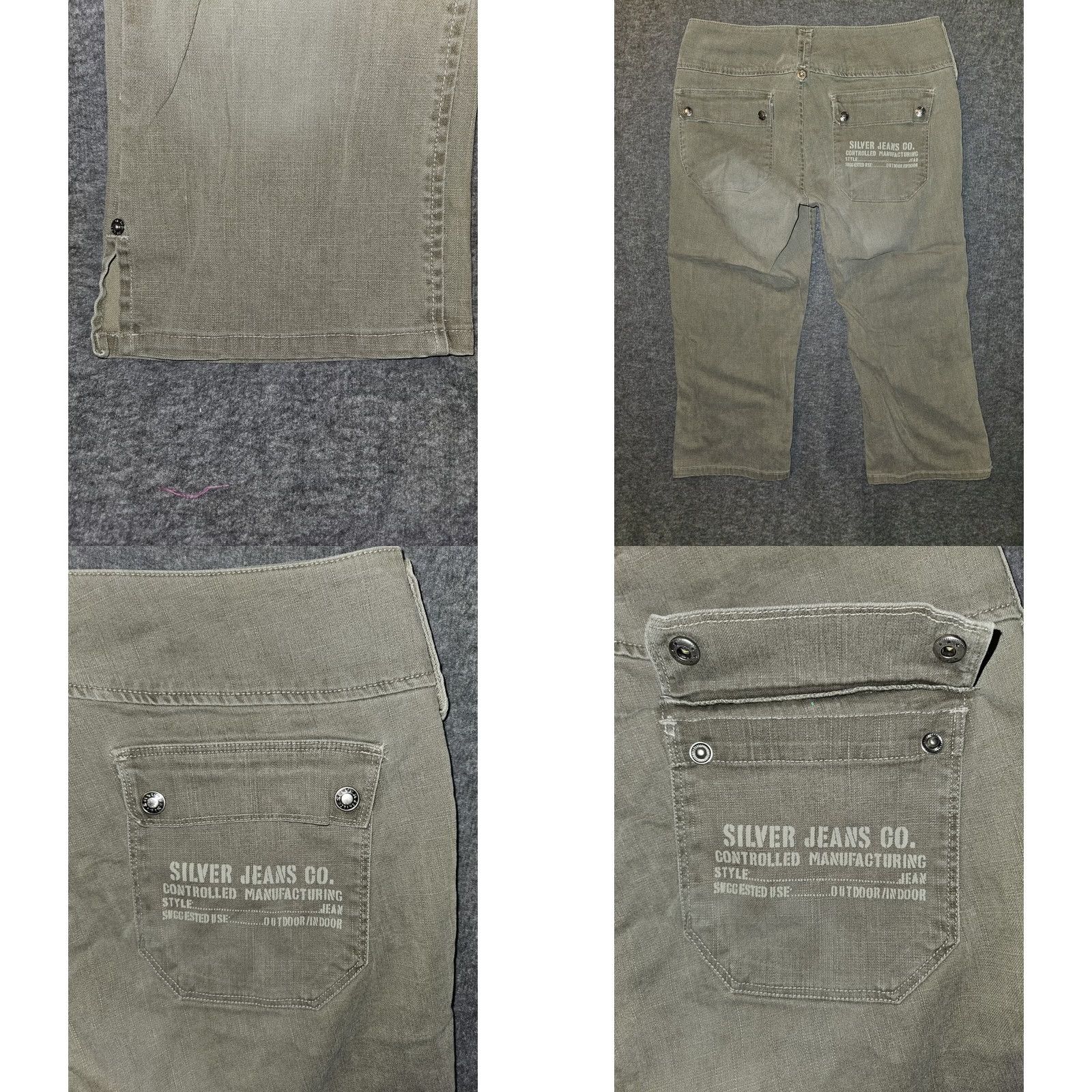 Silver Jeans Co. VINTAGE Silver Jeans Capris Womens 29 Gray Low Rise Flap Pockets Y2K Slit Casual Preppy Size 29" - 8 Thumbnail